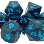 Old School Dice Old School Orc Forged Matte Black w/ Blue Metal RPG Dice 7 die Set
