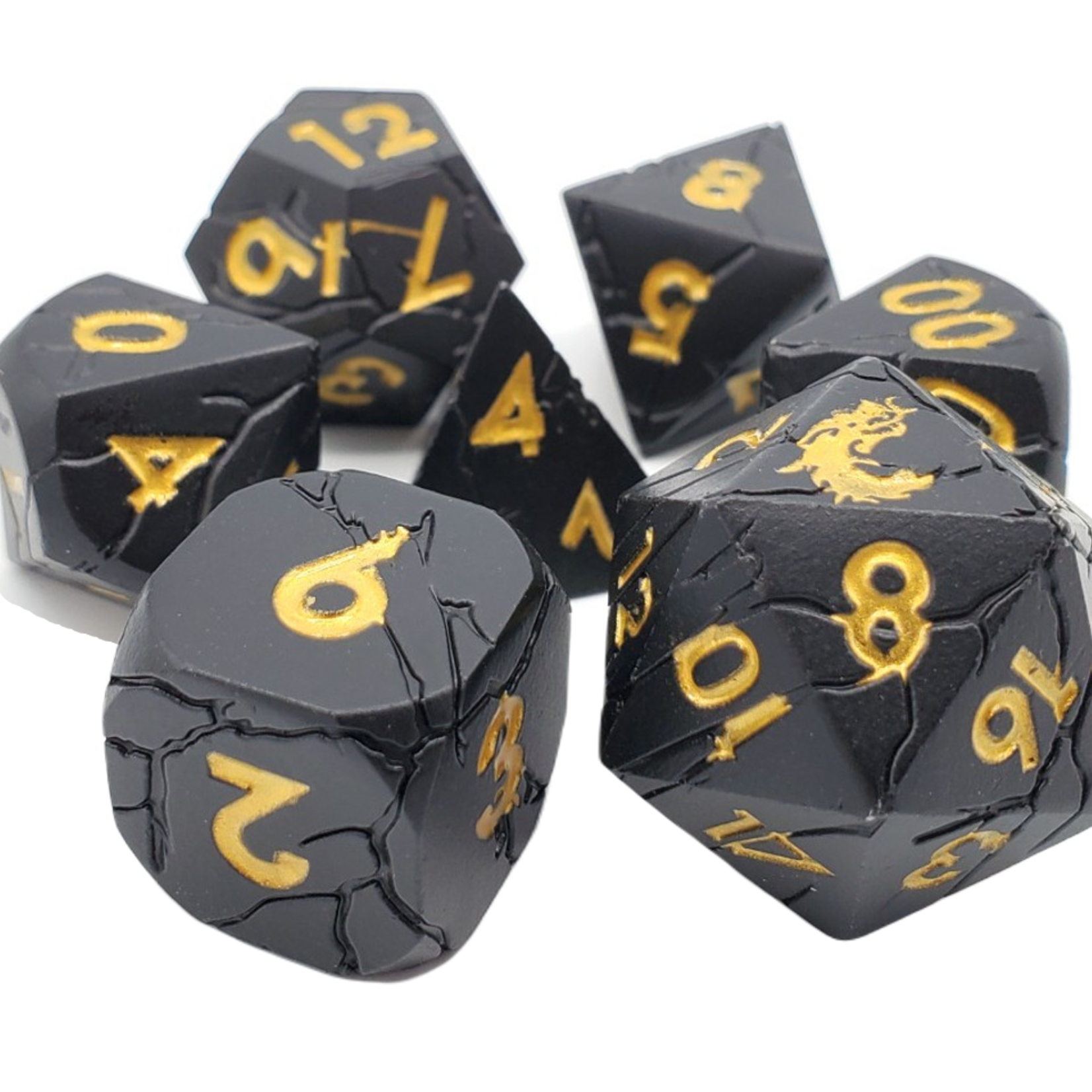 Old School Dice Old School Orc Forged Matte Black w/ Gold Metal RPG Dice 7 die Set