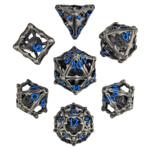 Forged Forged Hollow Metal Grave Watcher Silver w/ Blue Polyhedral RPG 7 die set