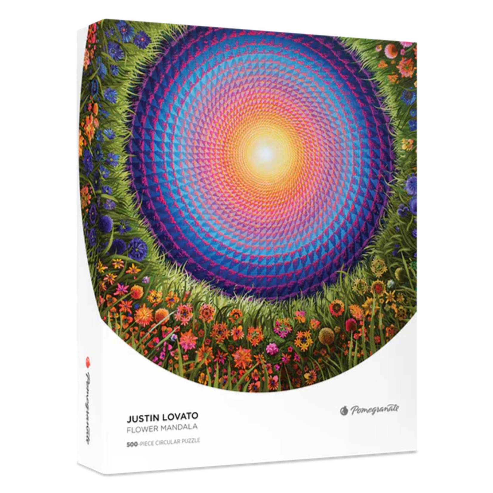 Pomegranate Communications 500 pc Circular Puzzle Justin Lovato Flower Mandala