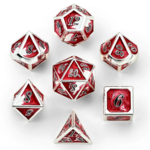 HYMGHO Hymgho Solid Dragon Dice Red and White w/ Silver Frame Polyhedral 7 die set