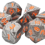 Old School Dice Old School Orc Forged Ancient Silver w/ Orange Metal RPG Dice 7 die Set