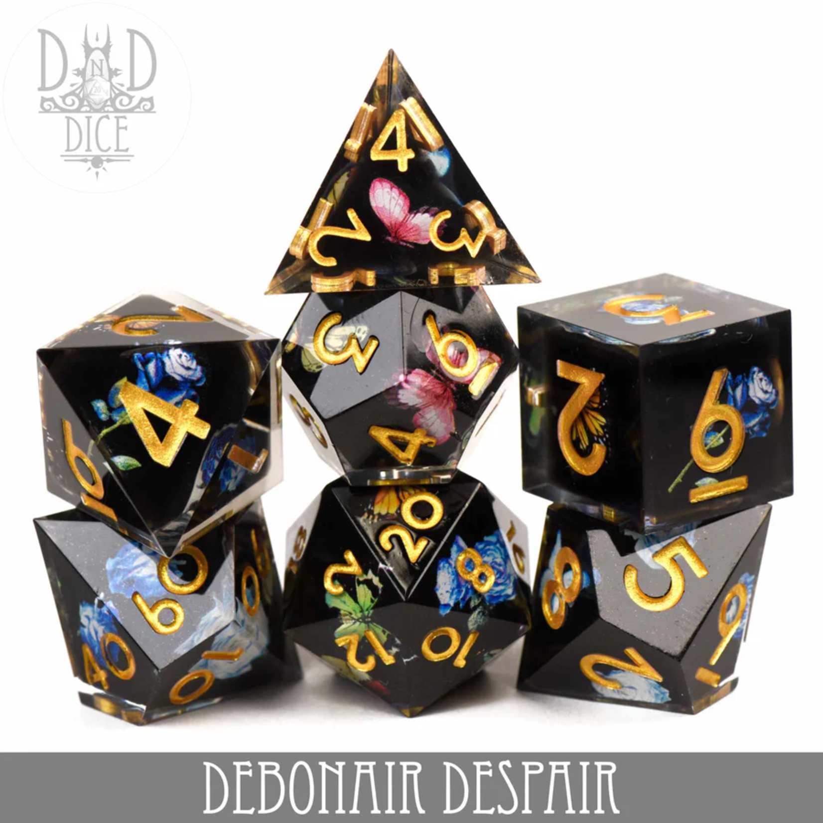 DND Dice DND Dice Handmade Debonair Despair Polyhedral 7 die set
