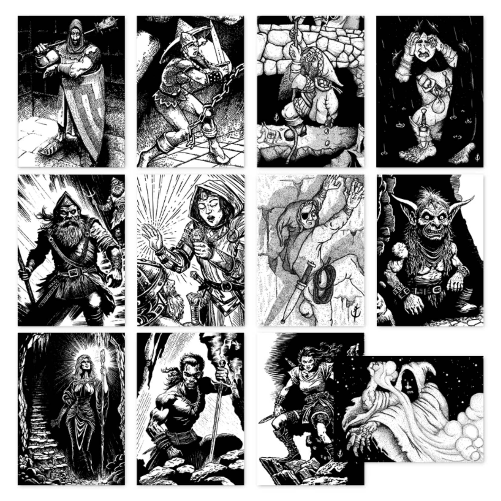 The Arcane Library Shadowdark RPG 12 Premade 1st Level Character Cards