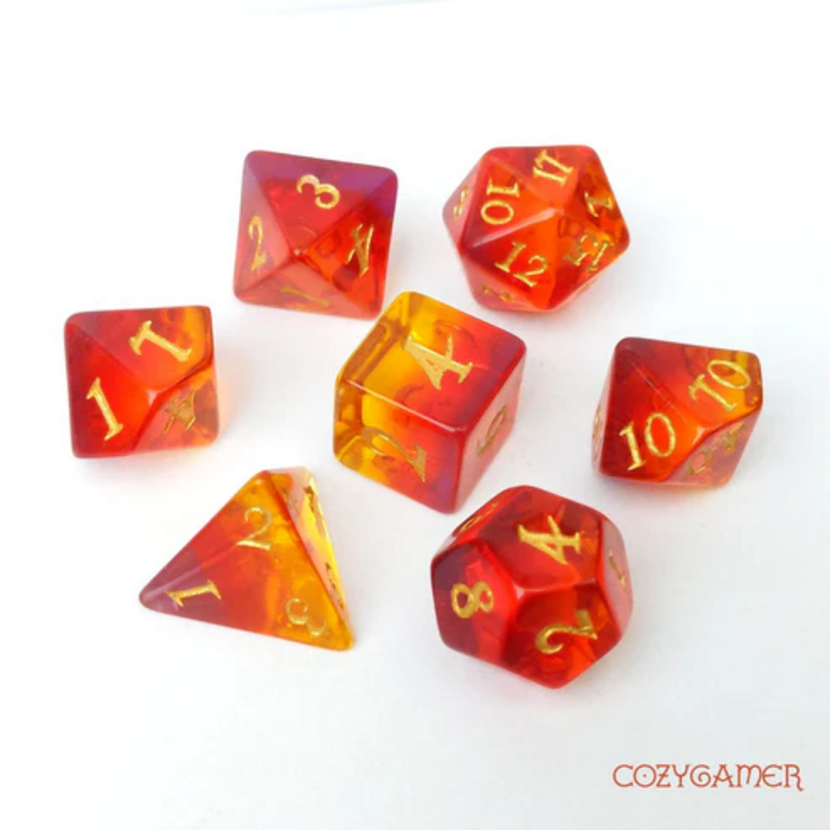 Fennek and Finch Dragon Fire Polyhedral 7 die set
