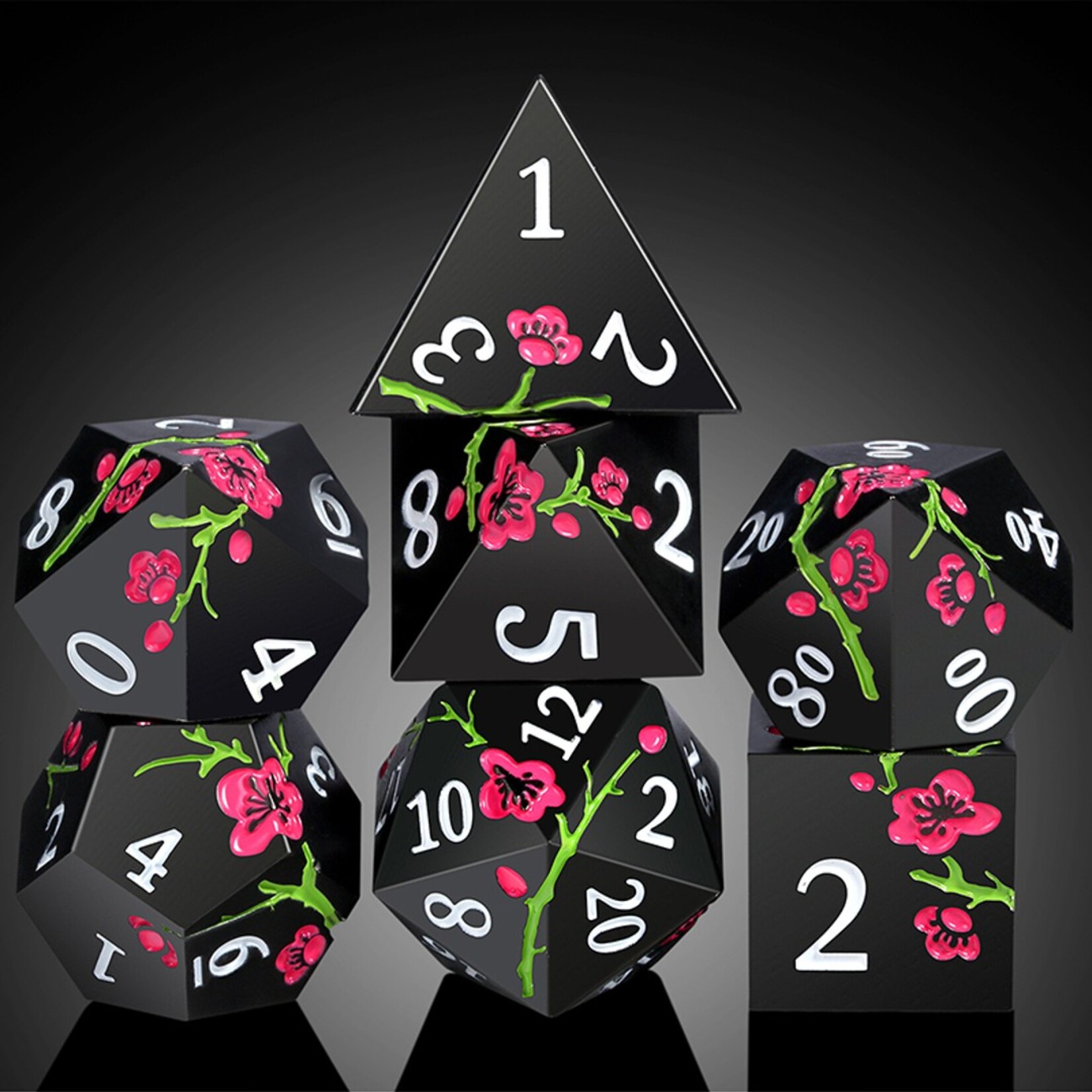 Dice Habit Dice Habit Sakura Black and Pink Metal and Enamel Polyhedral 7 die set