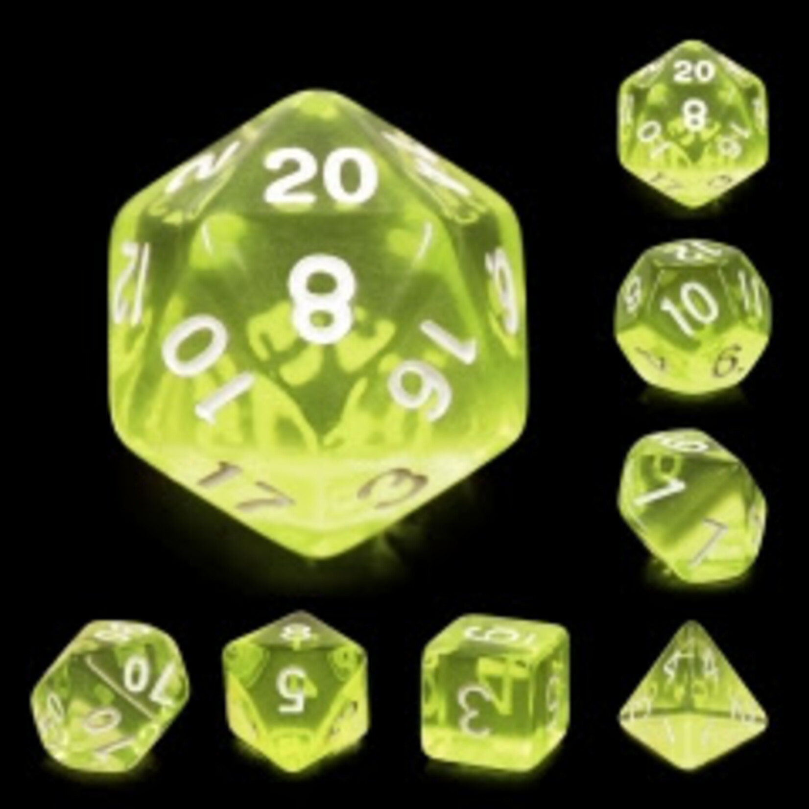 Heng Da Manufacturing HD Dice Transluscent Sun Gems Yellow with White Polyhedral 7 die set