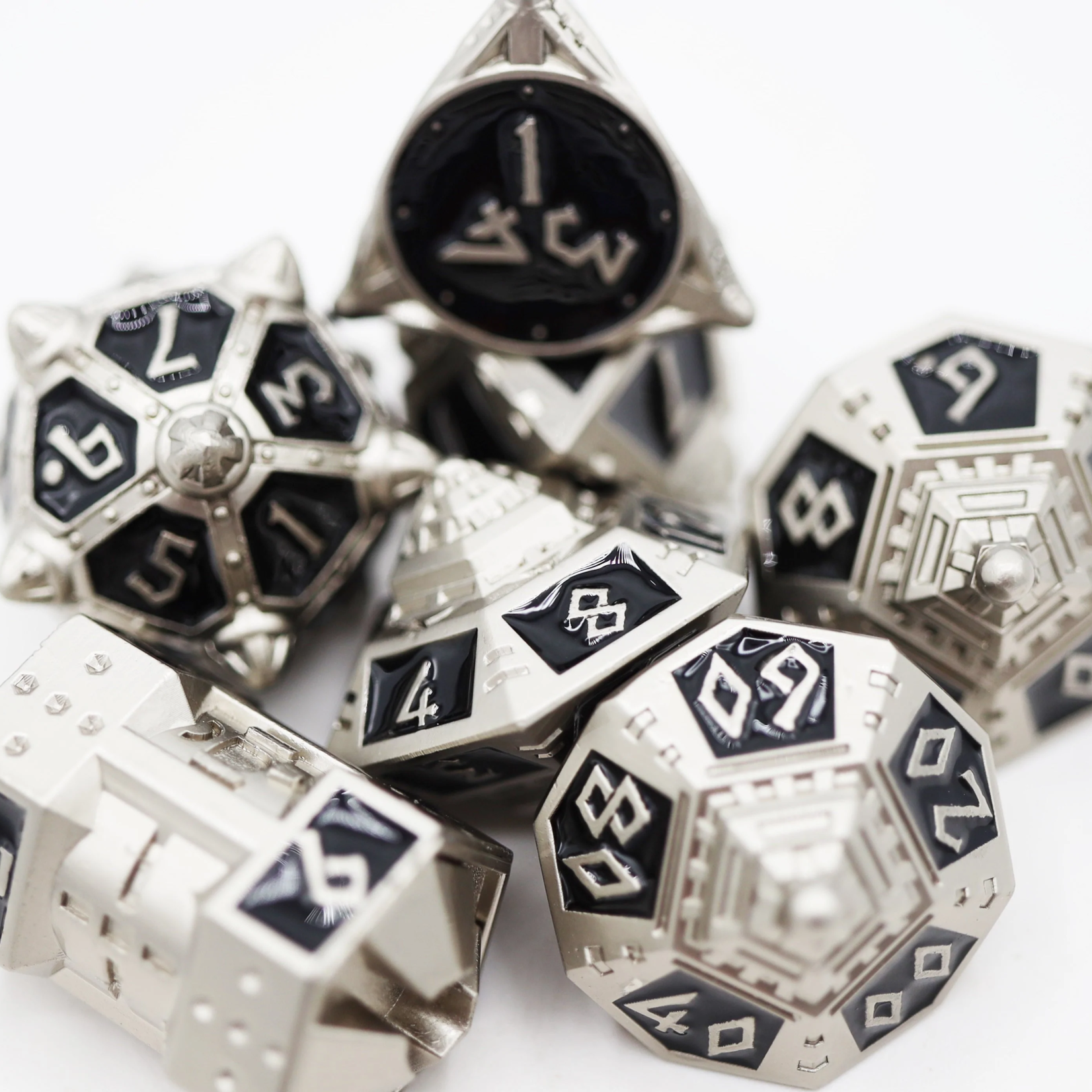 Foam Brain Games Dice 51 Onyx Ethers RPG Metal Dice 7 die set