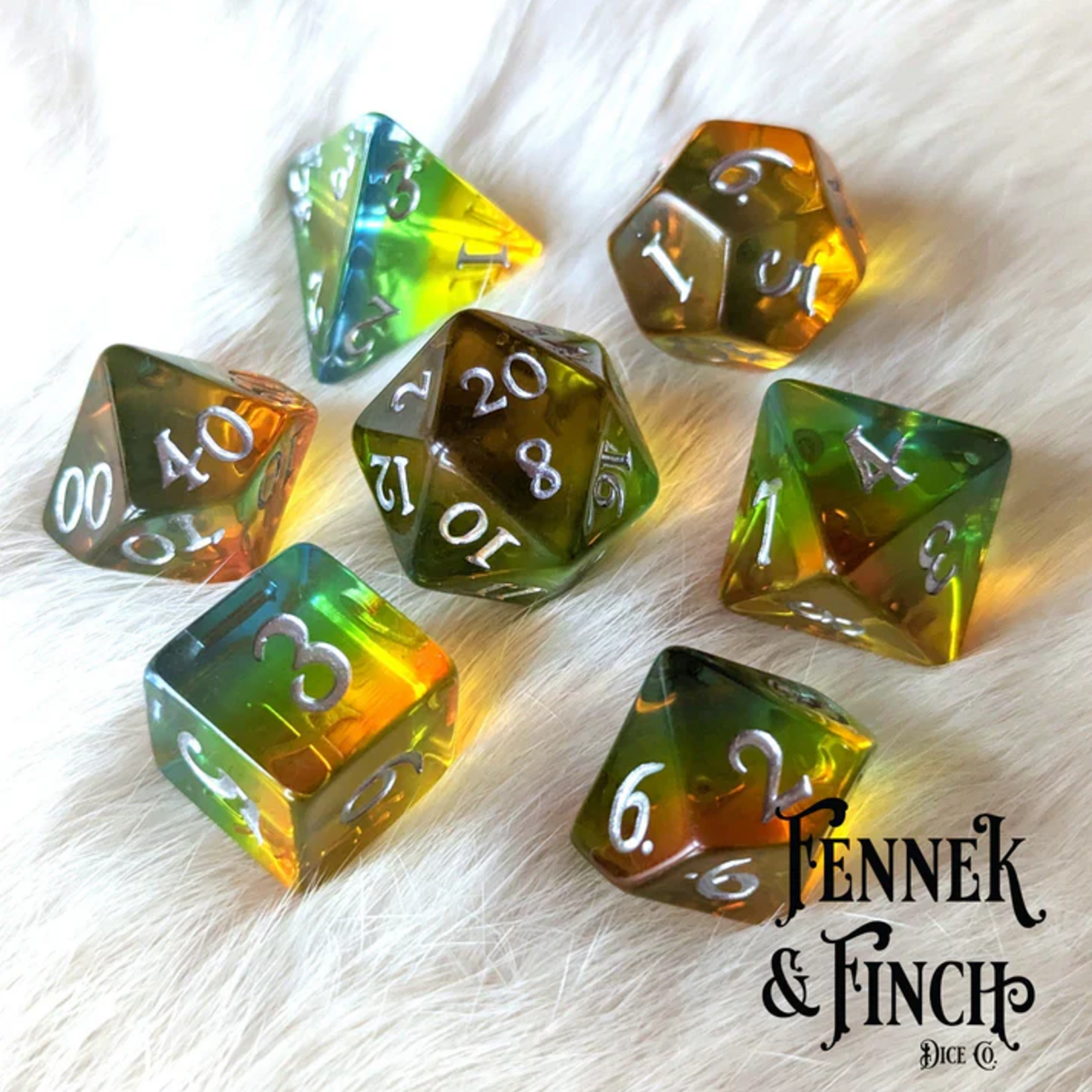 Fennek and Finch Sunrise Polyhedral 7 die set