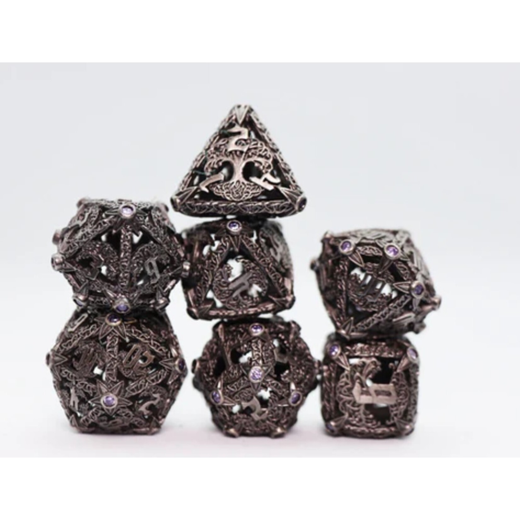 Foam Brain Games Trees of Virtue Tree of Wisdom Hollow Metal RPG dice 7 die set