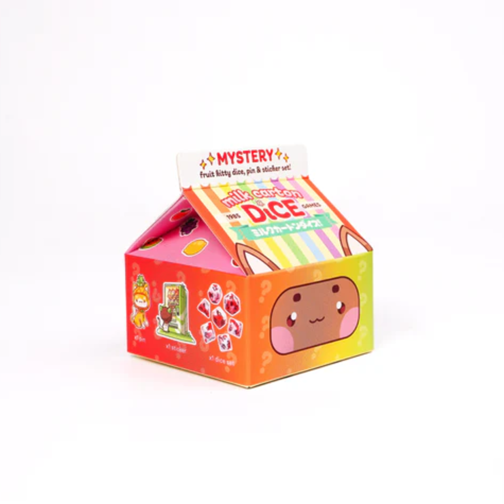 1985 Games Milk Carton Cute Fruit Kawaii Cat Design Mystery Dice Polyhedral 7 die set PACK