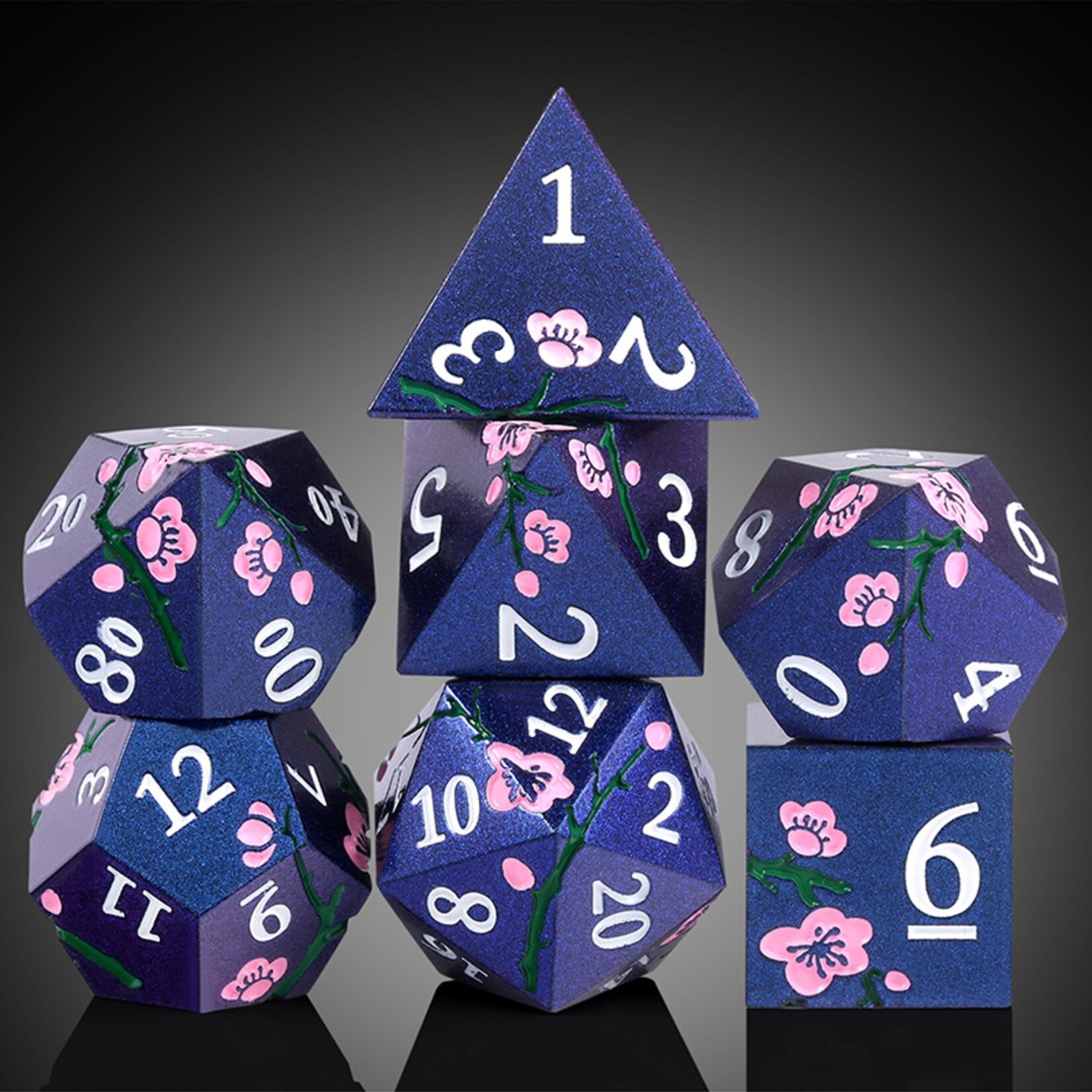Dice Habit Dice Habit Sakura Blue and Pink Metal and Enamel Polyhedral 7 die set