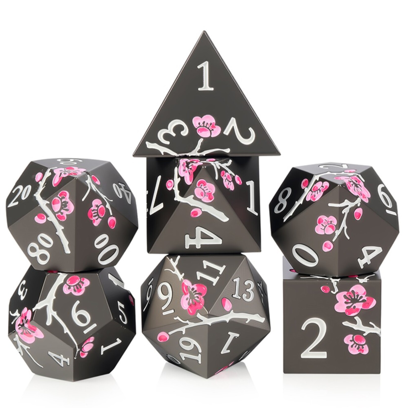 Dice Habit Dice Habit Sakura Night Blossom Pink and Black Metal and Enamel Polyhedral 7 die set