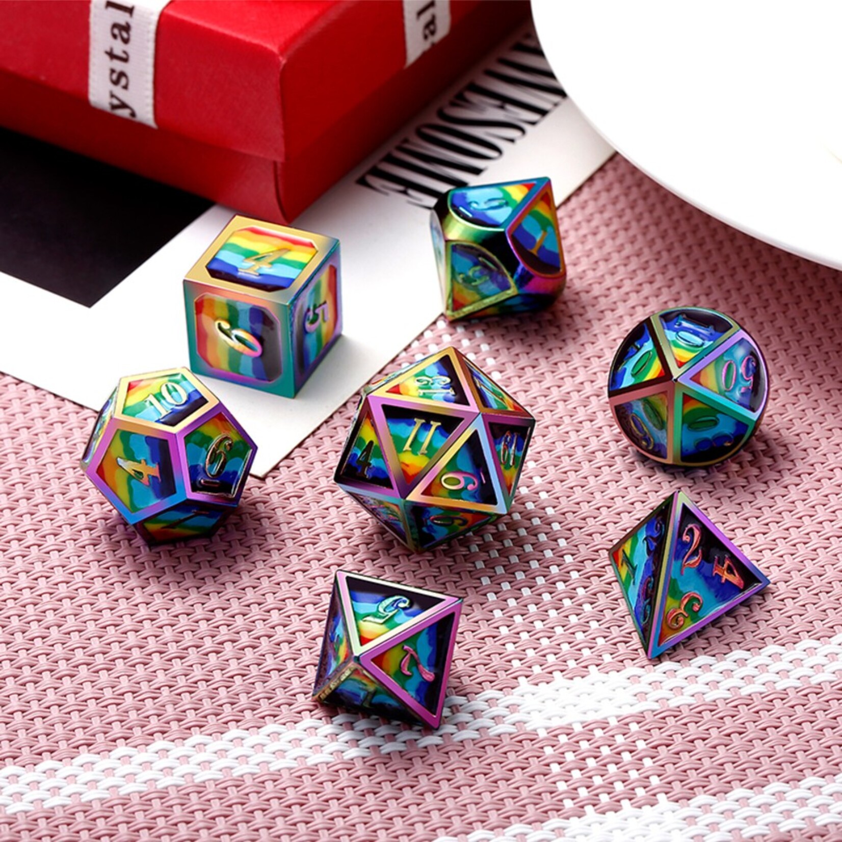 Dice Habit Dice Habit Psychedelic Rainbow with Rainbow Metal Polyhedral 7 die set