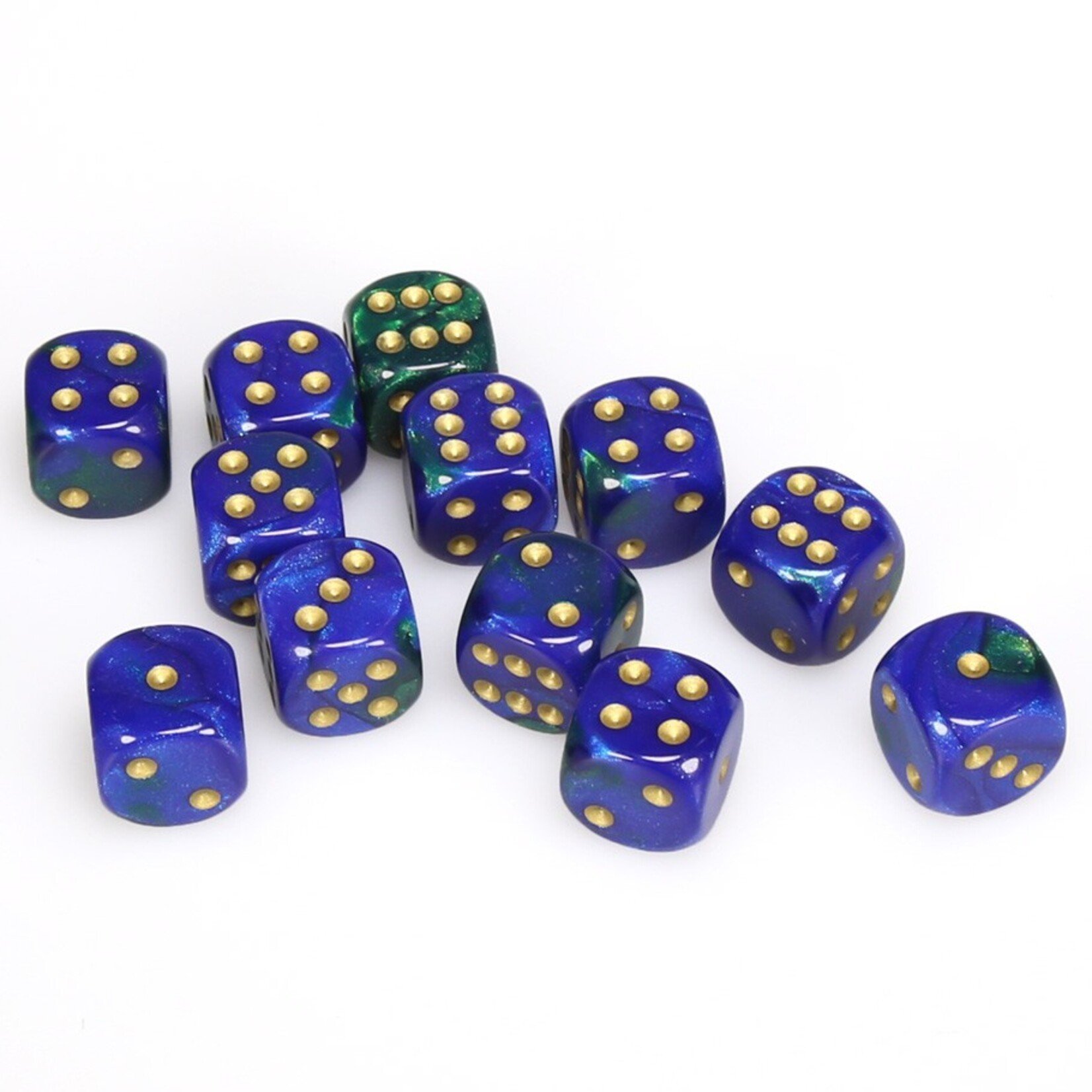 Chessex Chessex Gemini Blue / Green with Gold 16 mm d6 12 die set