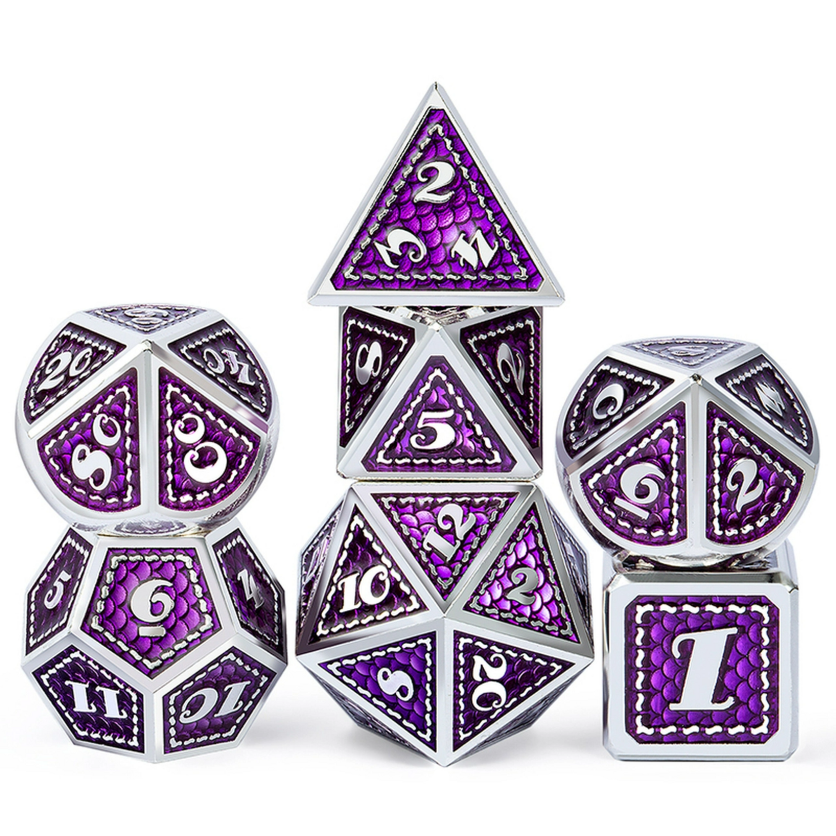Dice Habit Dice Habit Amethyst Purple with Silver Metal Polyhedral 7 die set