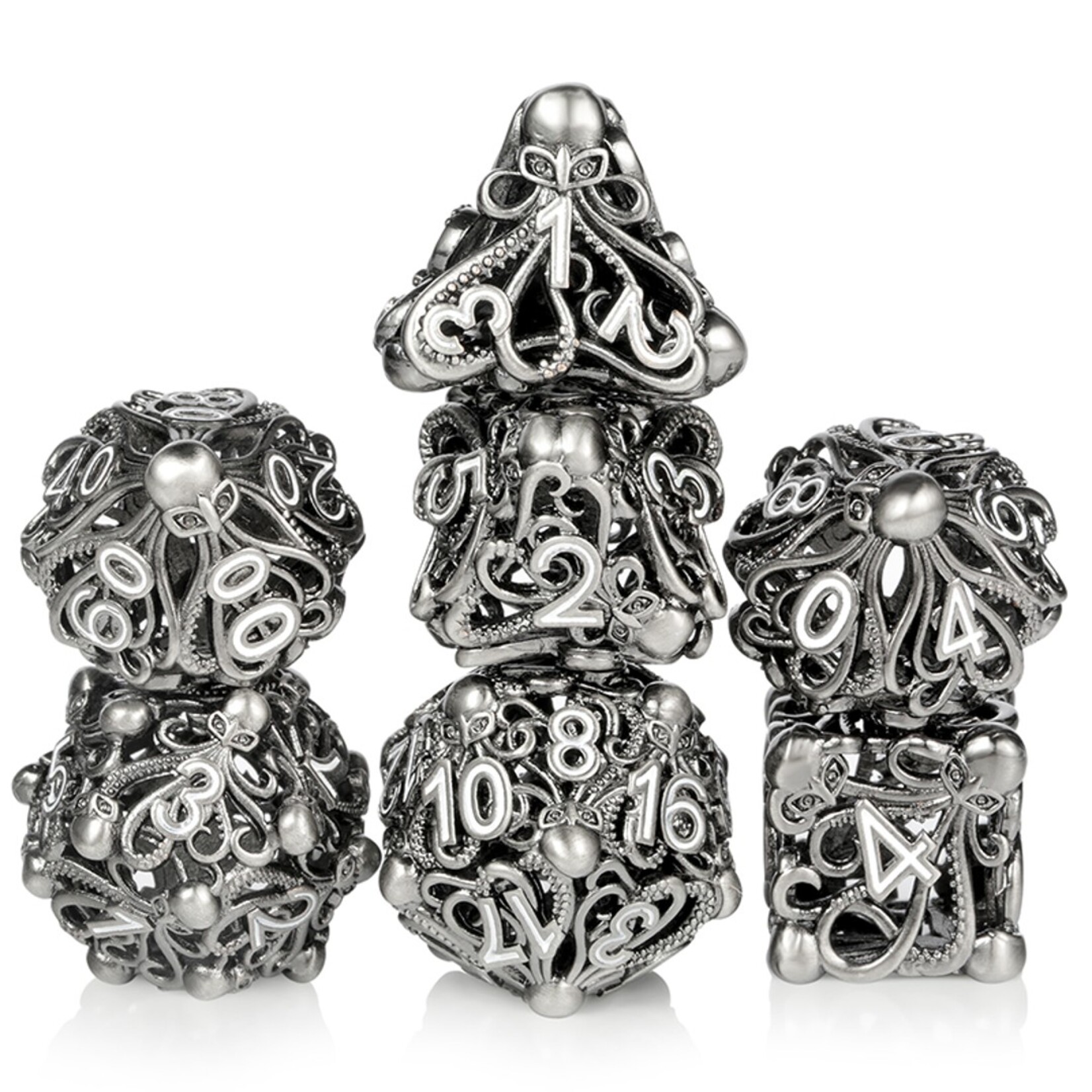 Dice Habit Dice Habit Hollow Orb Dice Set Kraken Nickel Polyhedral 7 die set