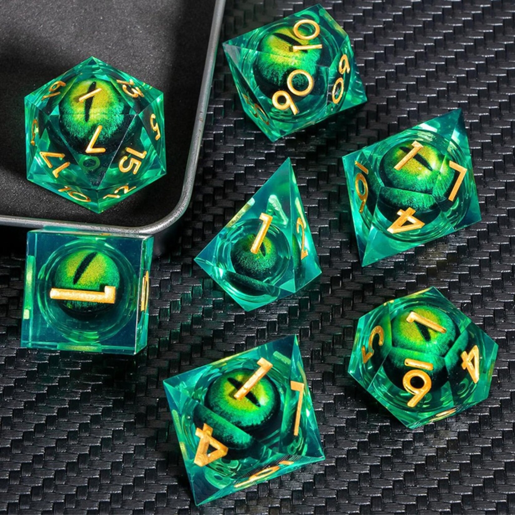 Dice Habit Dice Habit Sharp Edge Dragon Eye Specimen Green Polyhedral 7 die set
