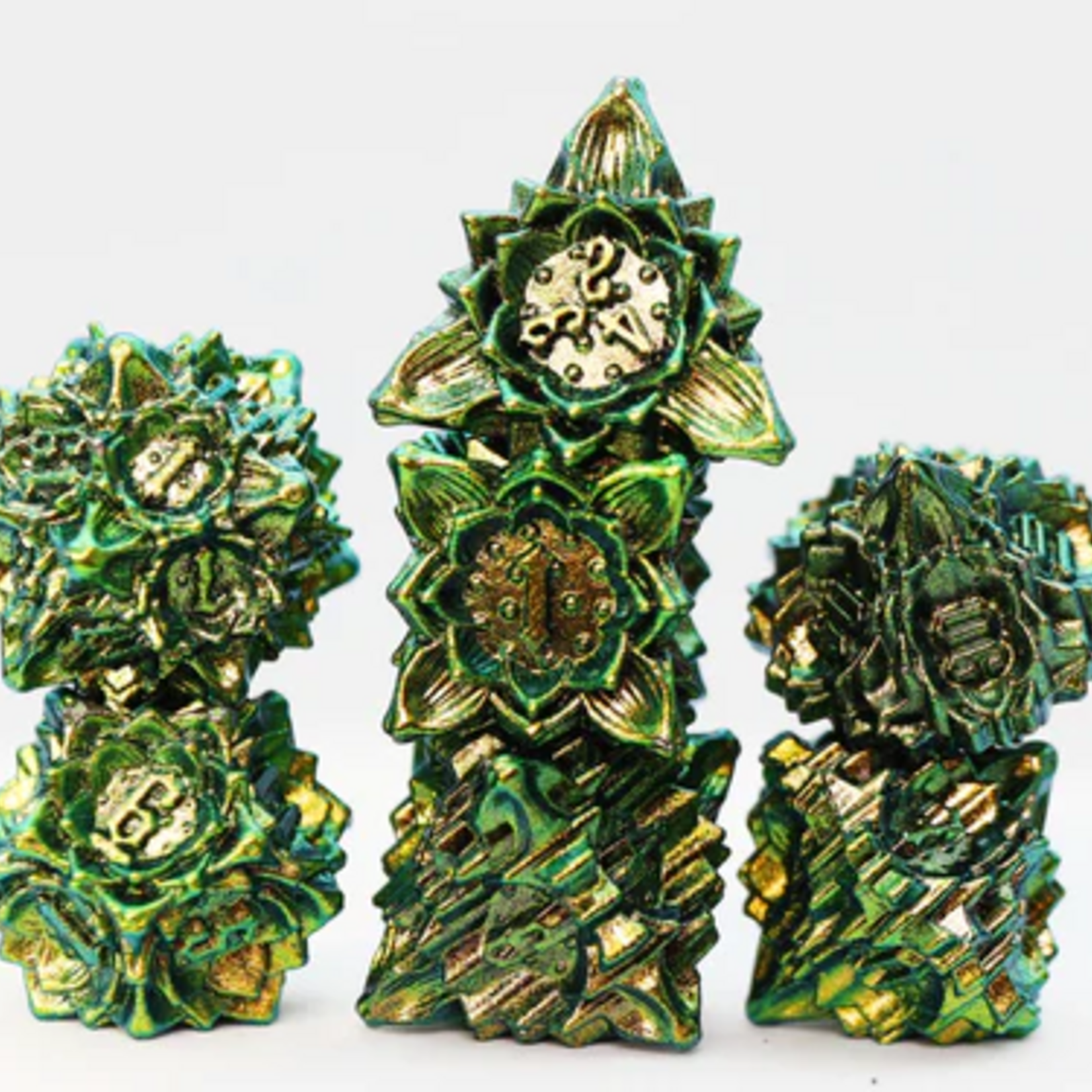 Foam Brain Games Floral Starburst Frosted Undergrowth Metal RPG dice 7 die set