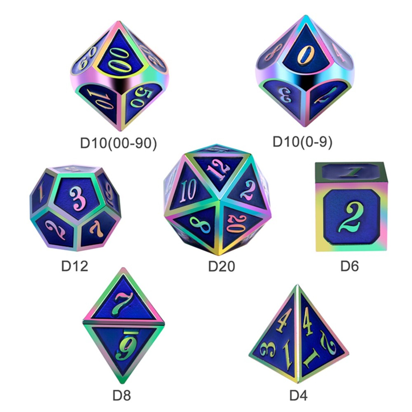 Dice Habit Dice Habit Royal Blue with Rainbow Metal Polyhedral 7 die set