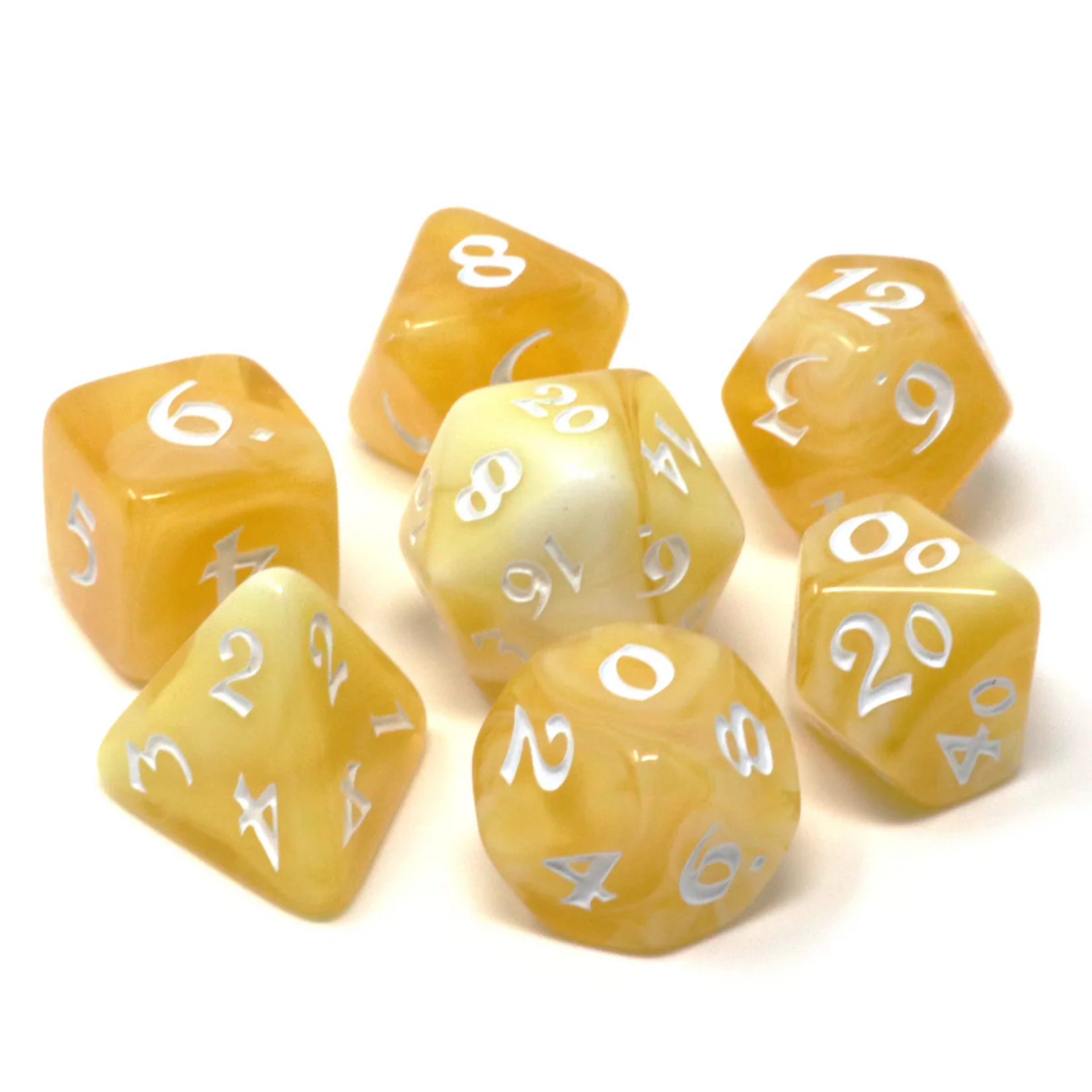 Die Hard Dice Die Hard RPG Set Elessia Divine Daybreak Yellow w/ White Polyhedral 7 die set