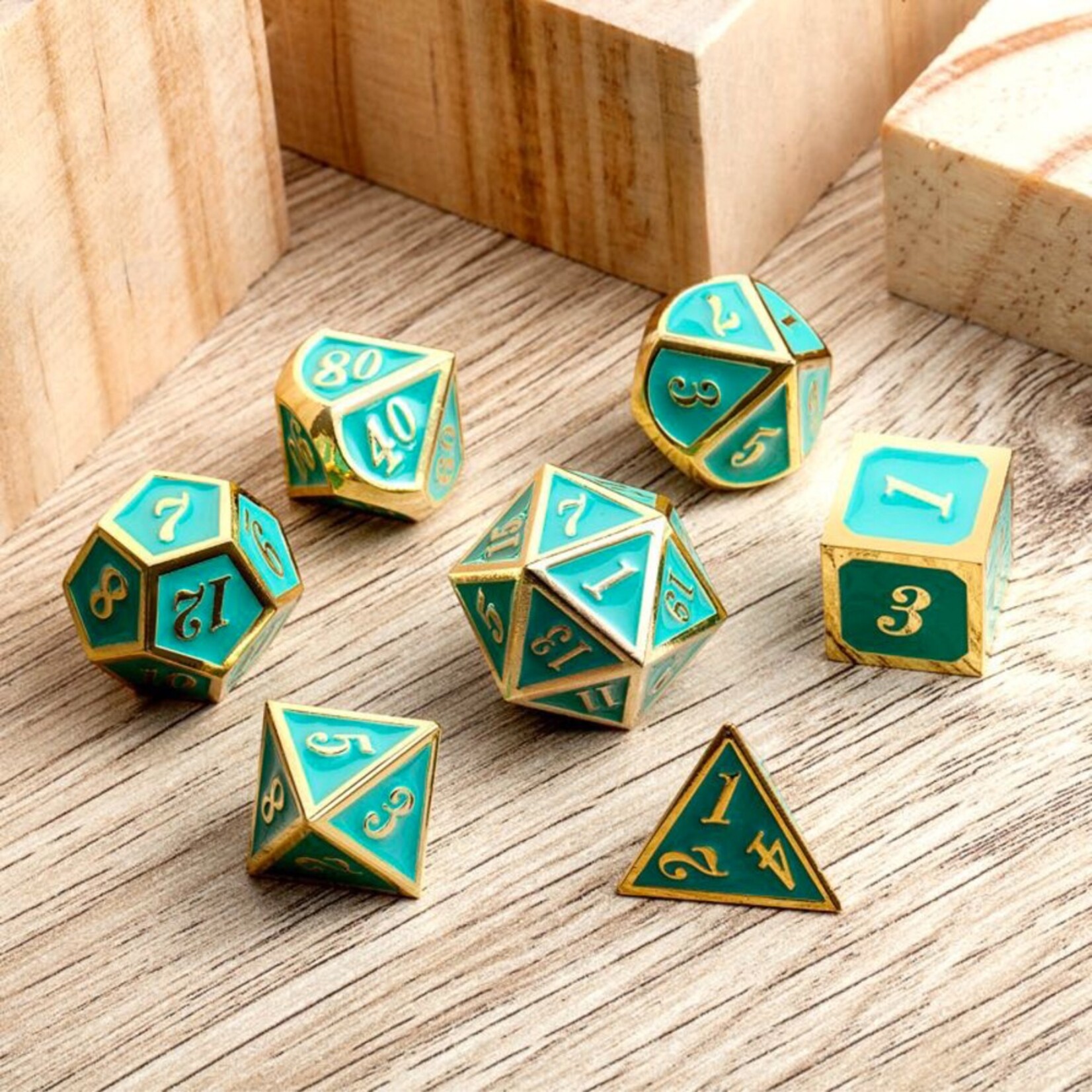 Dice Habit Dice Habit Teal with Gold Metal Polyhedral 7 die set