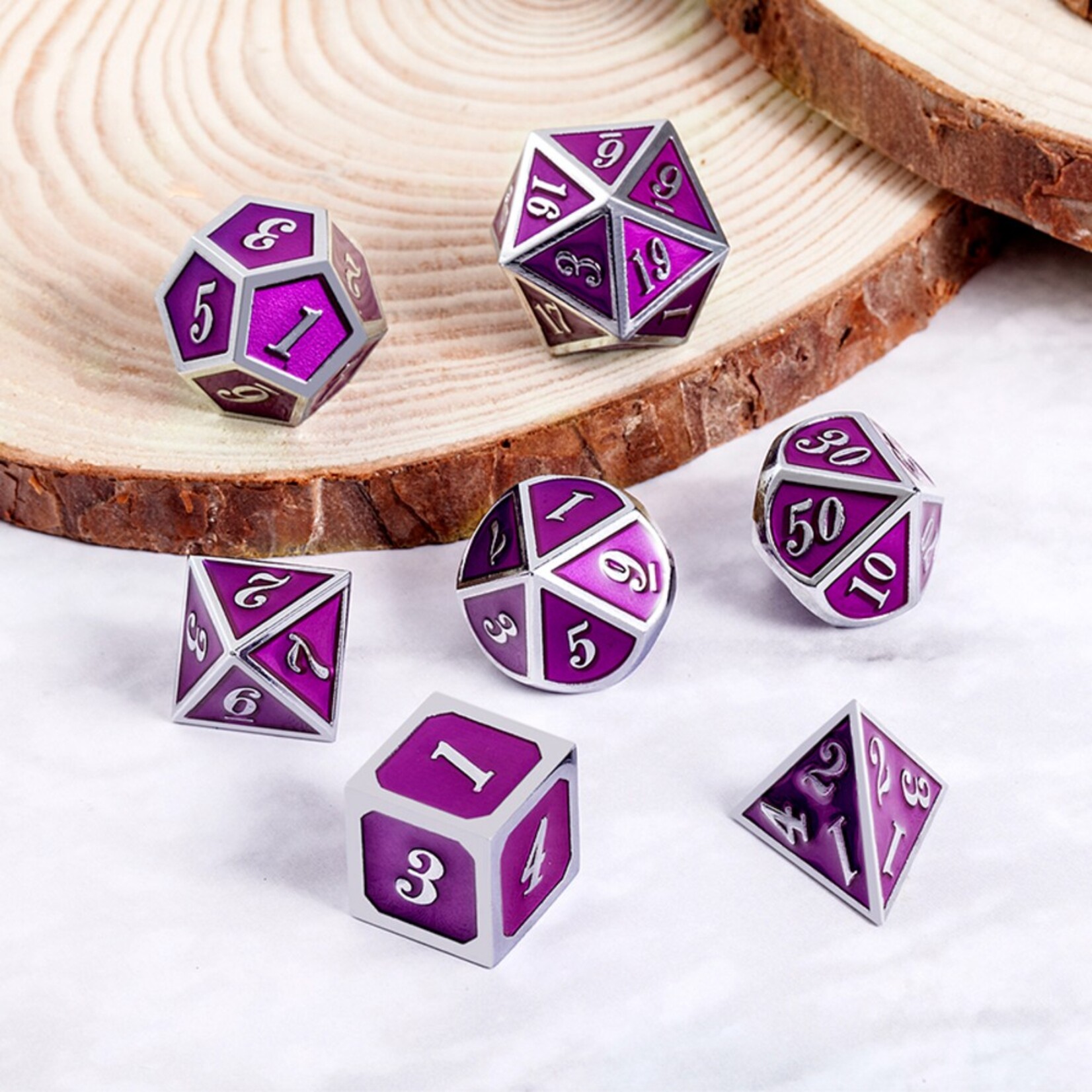 Dice Habit Dice Habit Ultraviolet Purple with Silver Metal Polyhedral 7 die set