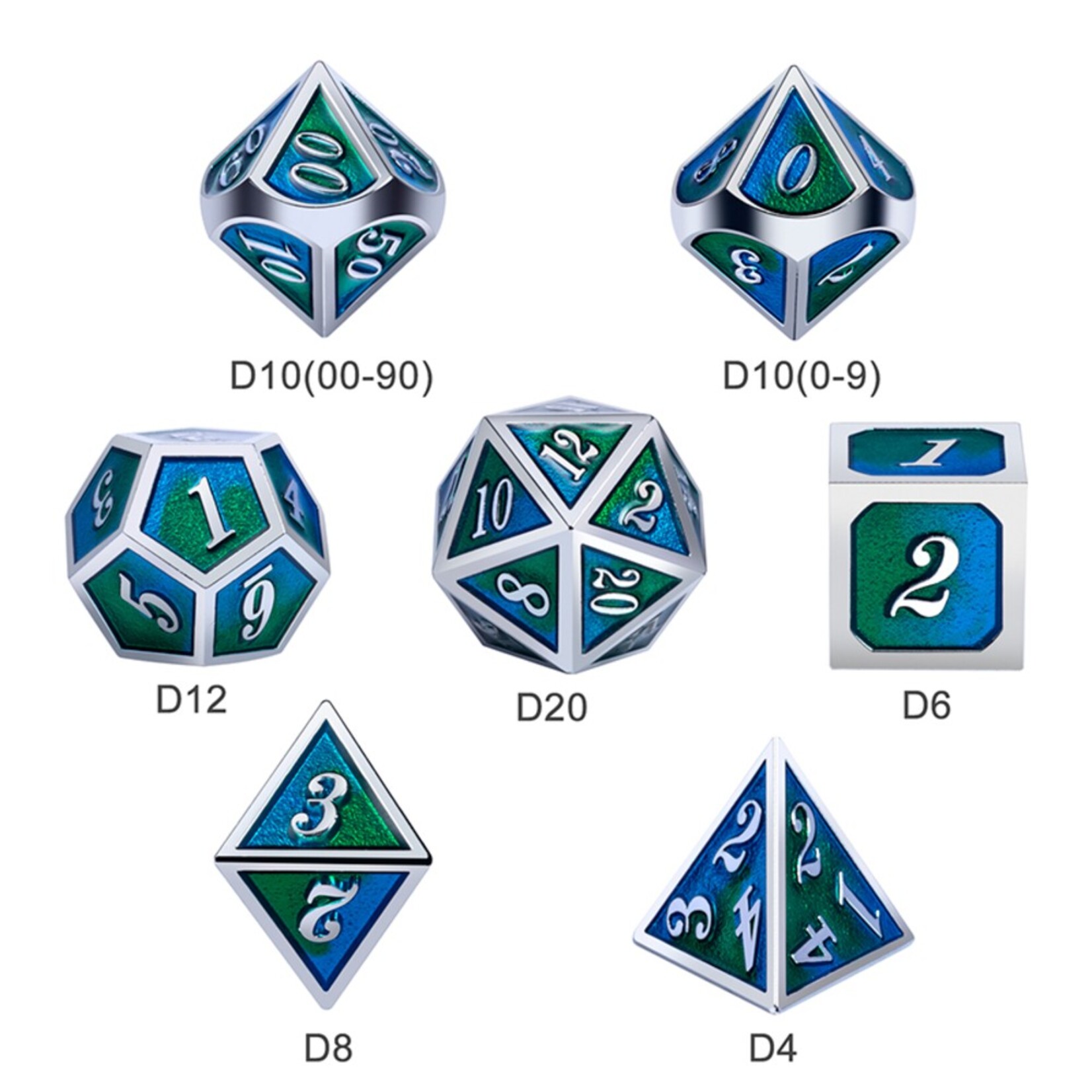 Dice Habit Dice Habit Earth Blue / Green with Silver Metal Polyhedral 7 die set