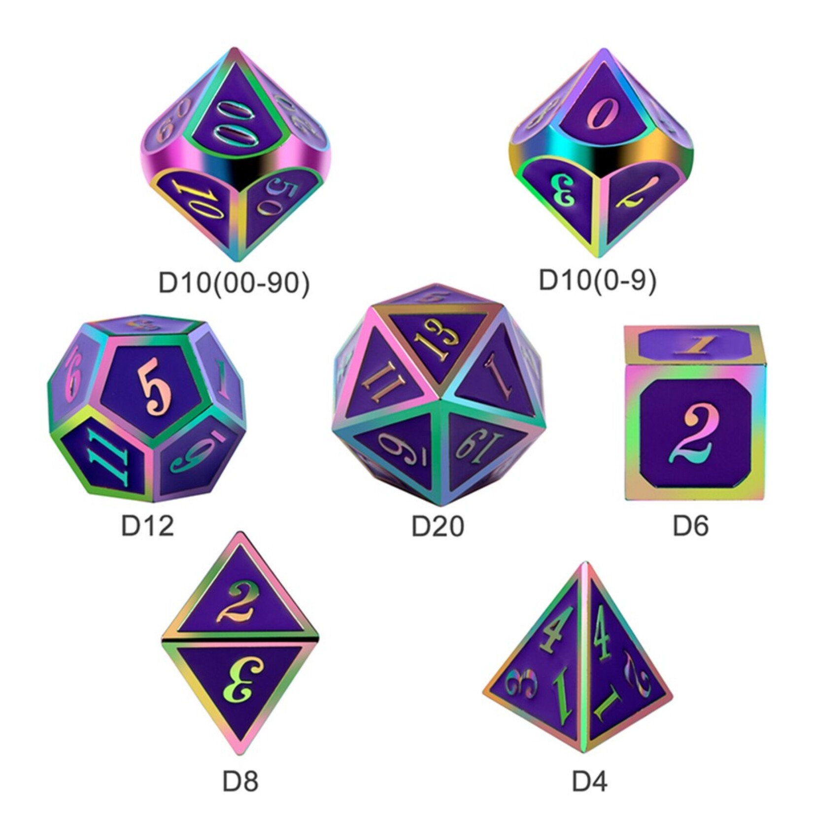 Dice Habit Dice Habit Royal Purple with Rainbow Metal Polyhedral 7 die set