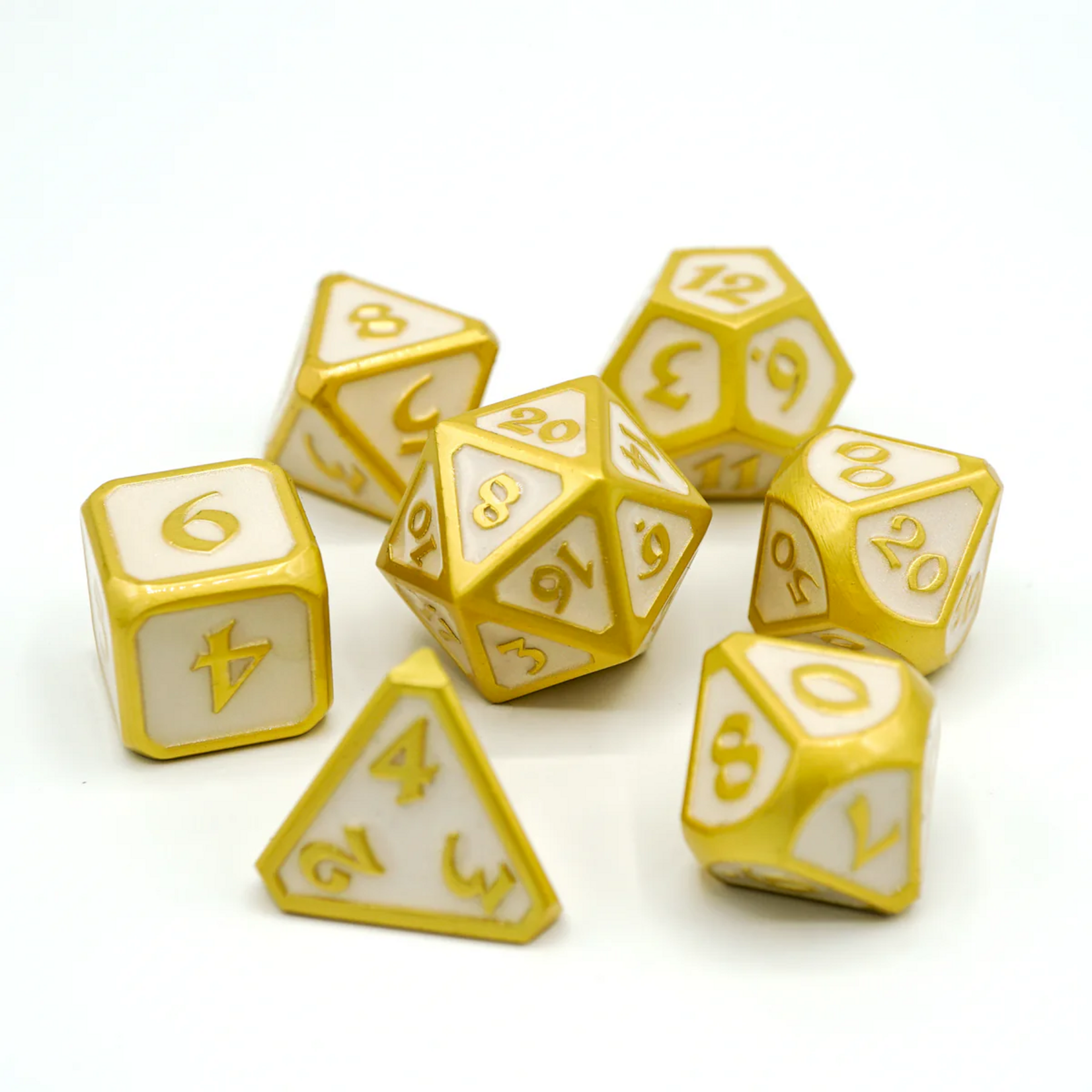Die Hard Dice Die Hard Mythica Celestial Relic White w/ Gold Metal Polyhedral 7 die set