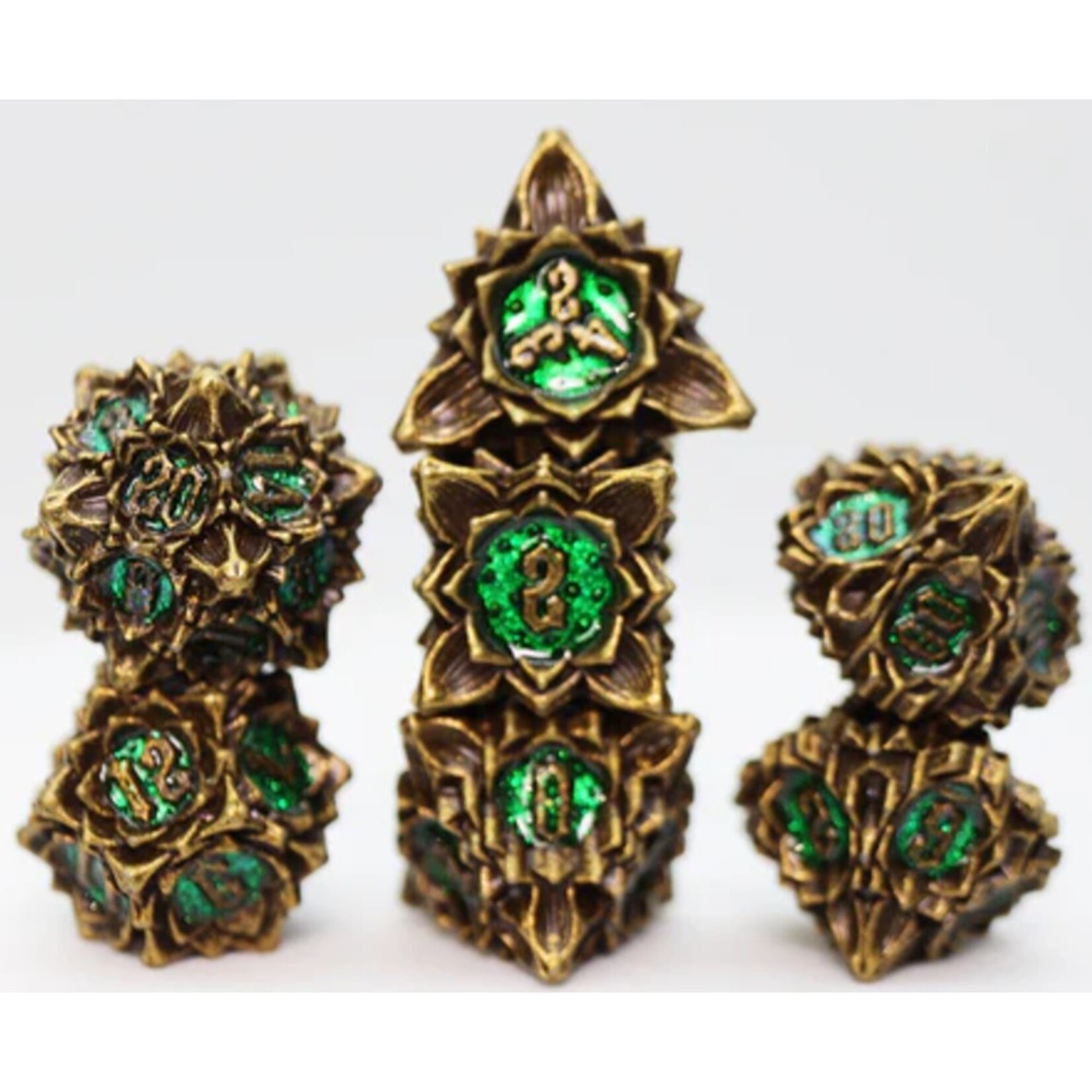 Foam Brain Games Floral Starburst Old Growth Metal RPG dice 7 die set