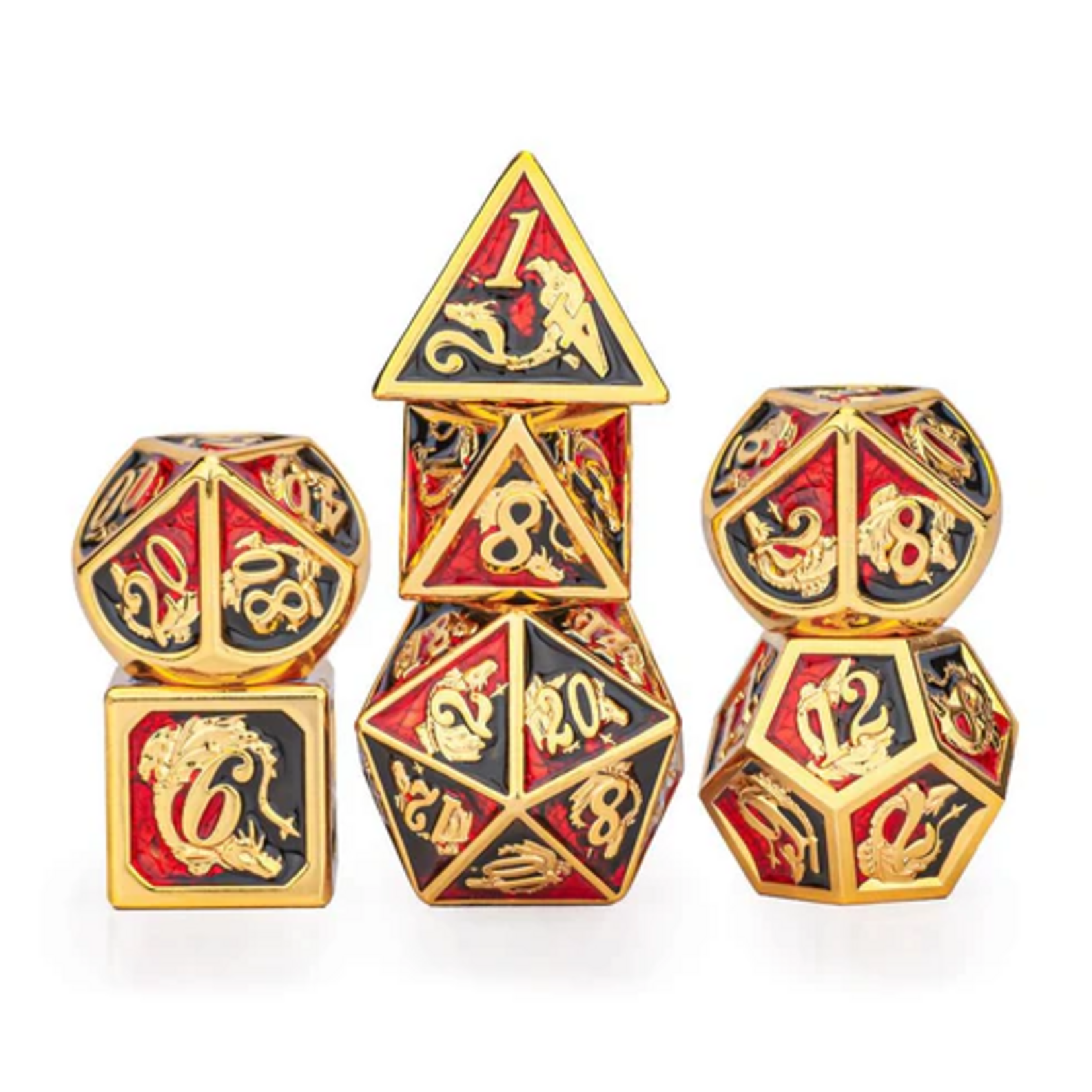 HYMGHO Hymgho Solid Dragon Dice Blood Black Gold Frame Polyhedral 7 die set