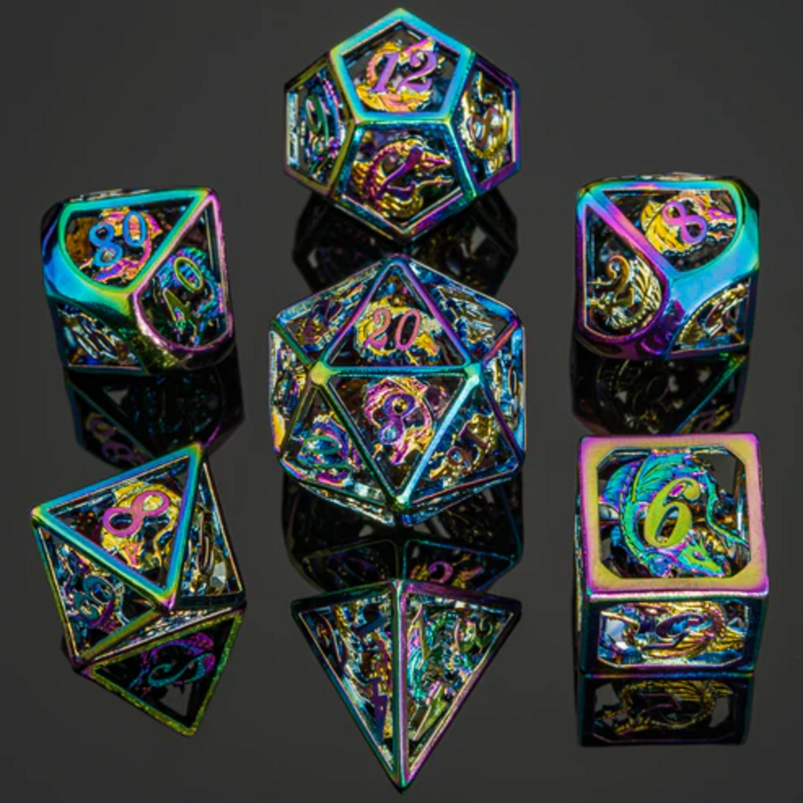 HYMGHO Hymgho Hollow Dragon Rainbow Filled w/ Gems Polyhedral 7 die set
