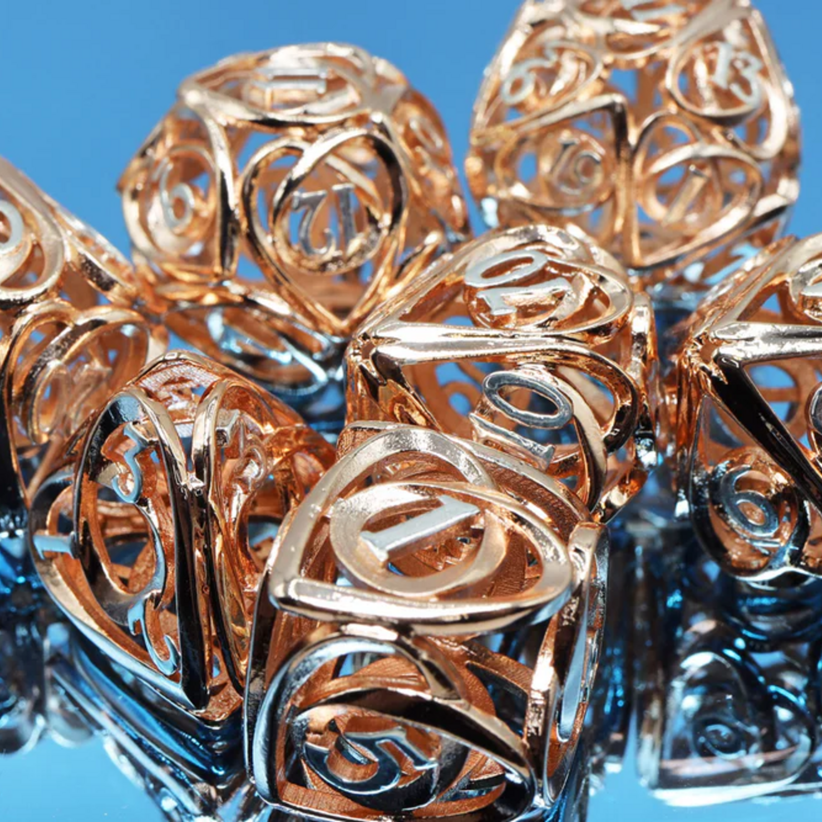 Foam Brain Games Hollow Hearts Copper Metal RPG dice 7 die set