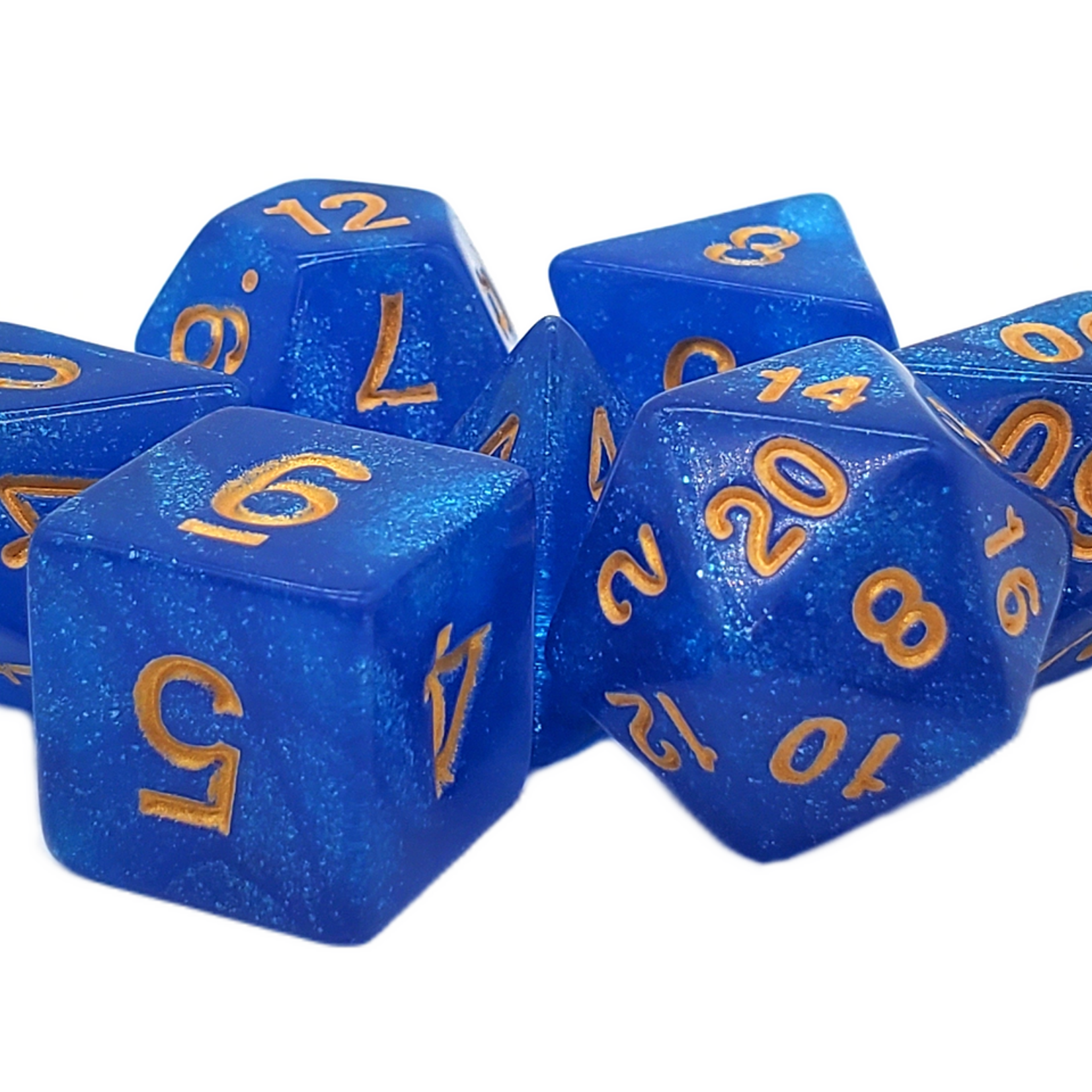 Old School Dice Old School Galaxy Blue Shimmer w/ Gold RPG Dice 7 die set