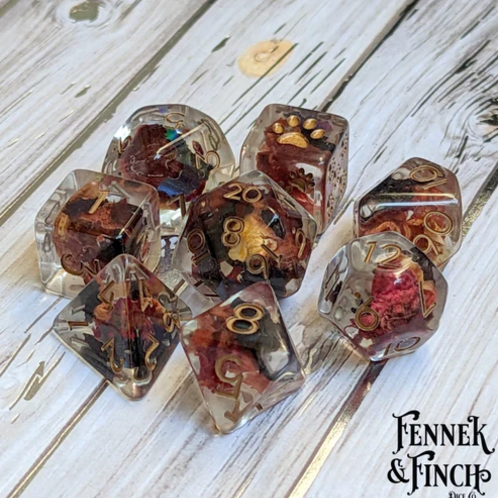 Fennek and Finch Vampire Romance with Real Rose Petals and Bats Polyhedral 8 die set