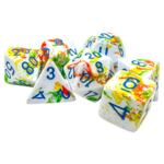 Chessex Chessex Brush Breezy White and Green w/ Blue Polyhedral 7 die set