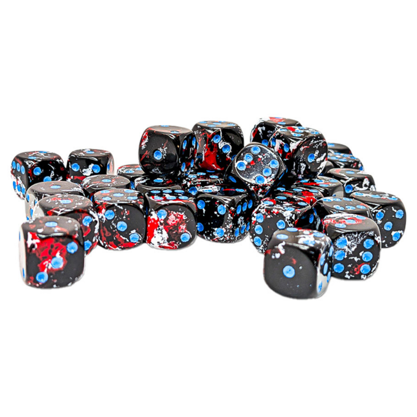 Chessex Chessex Brush Dark Side Black and Red w/ Blue 12 mm d6 36 die set