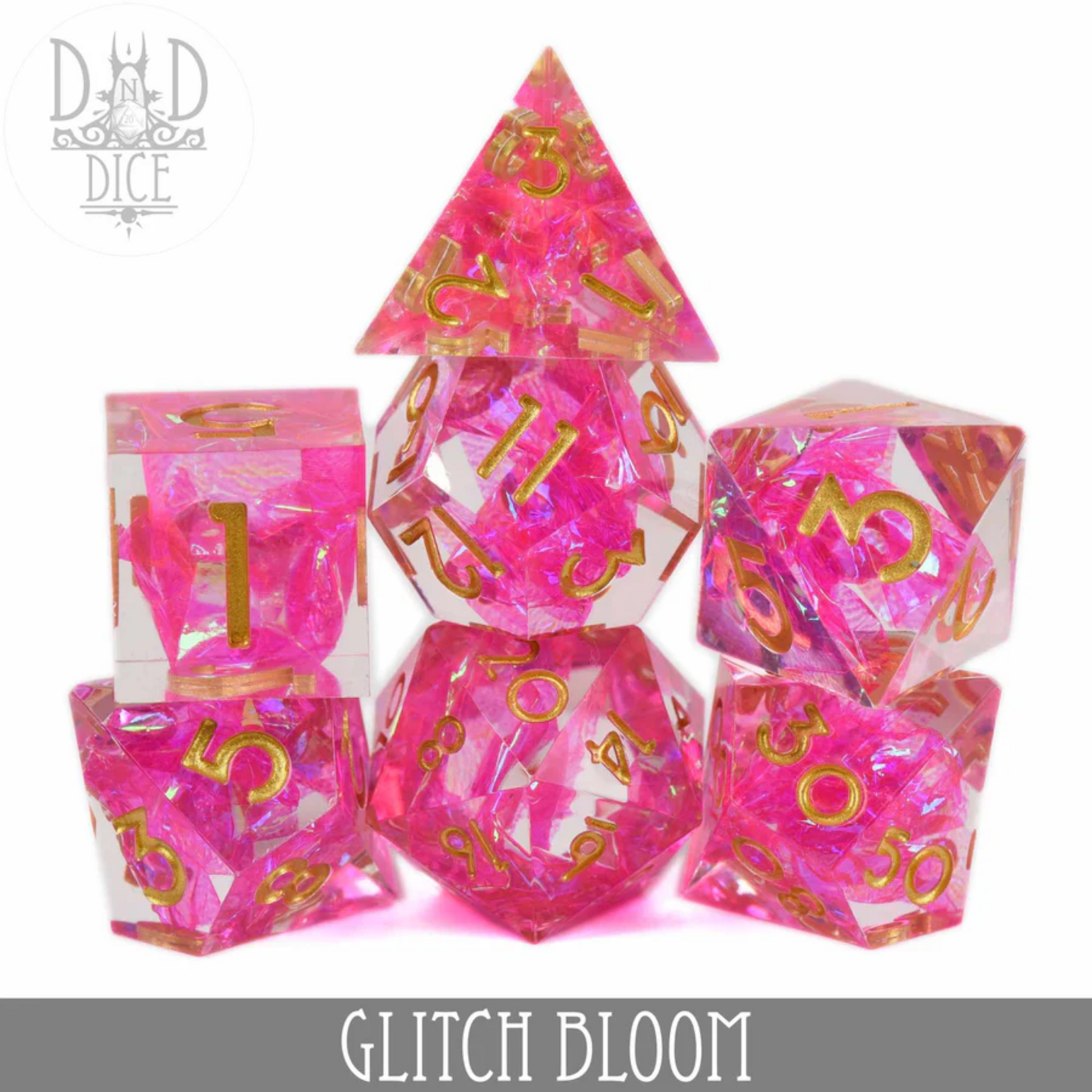 DND Dice DND Dice Handmade Glitch Bloom Polyhedral 7 die set