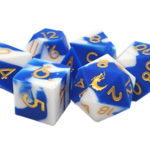 Old School Dice Old School Silicone Blue and White w/ Gold RPG Dice 7 die set