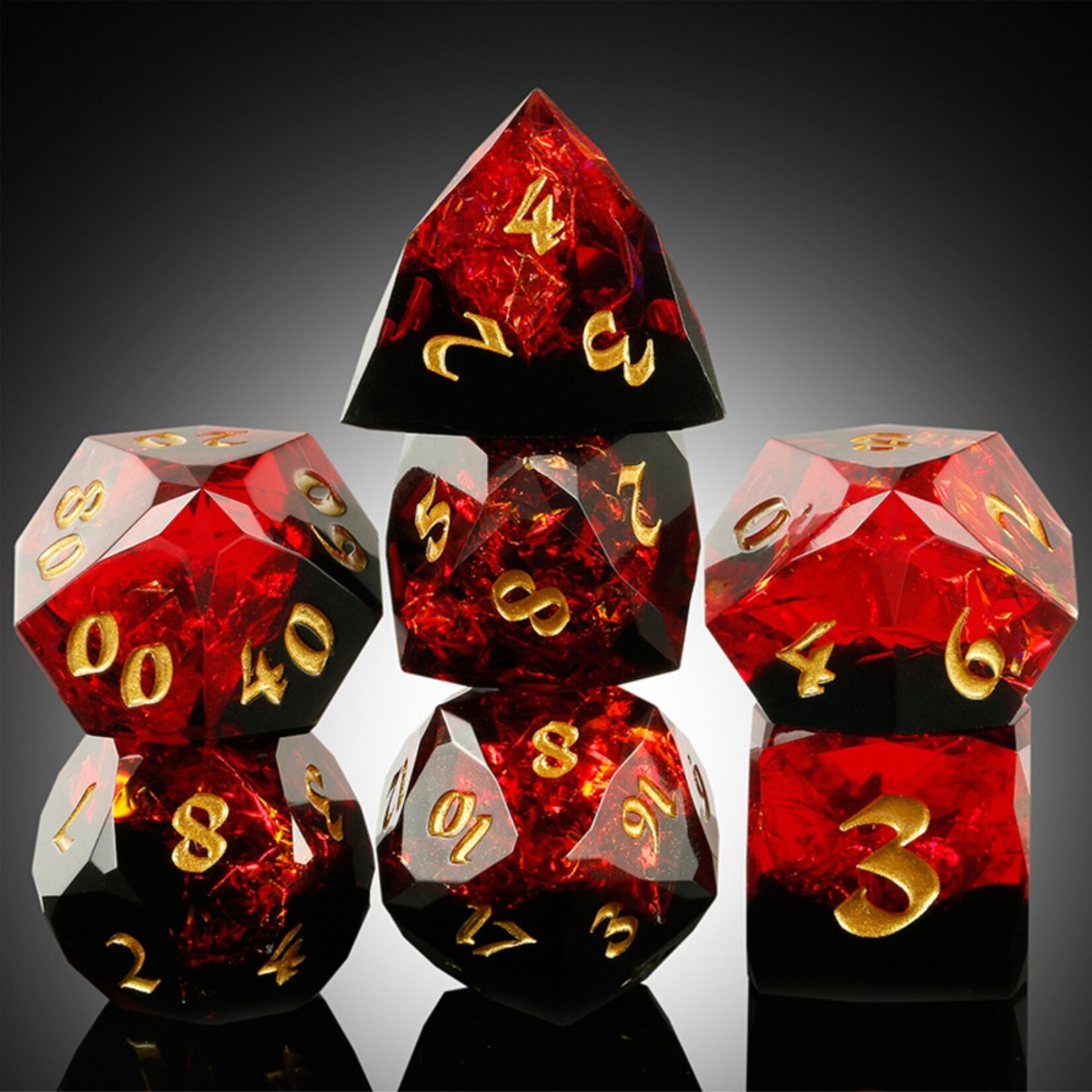 Dice Habit Dice Habit Faceted Sharp Edge Crimson Polyhedral 7 die set