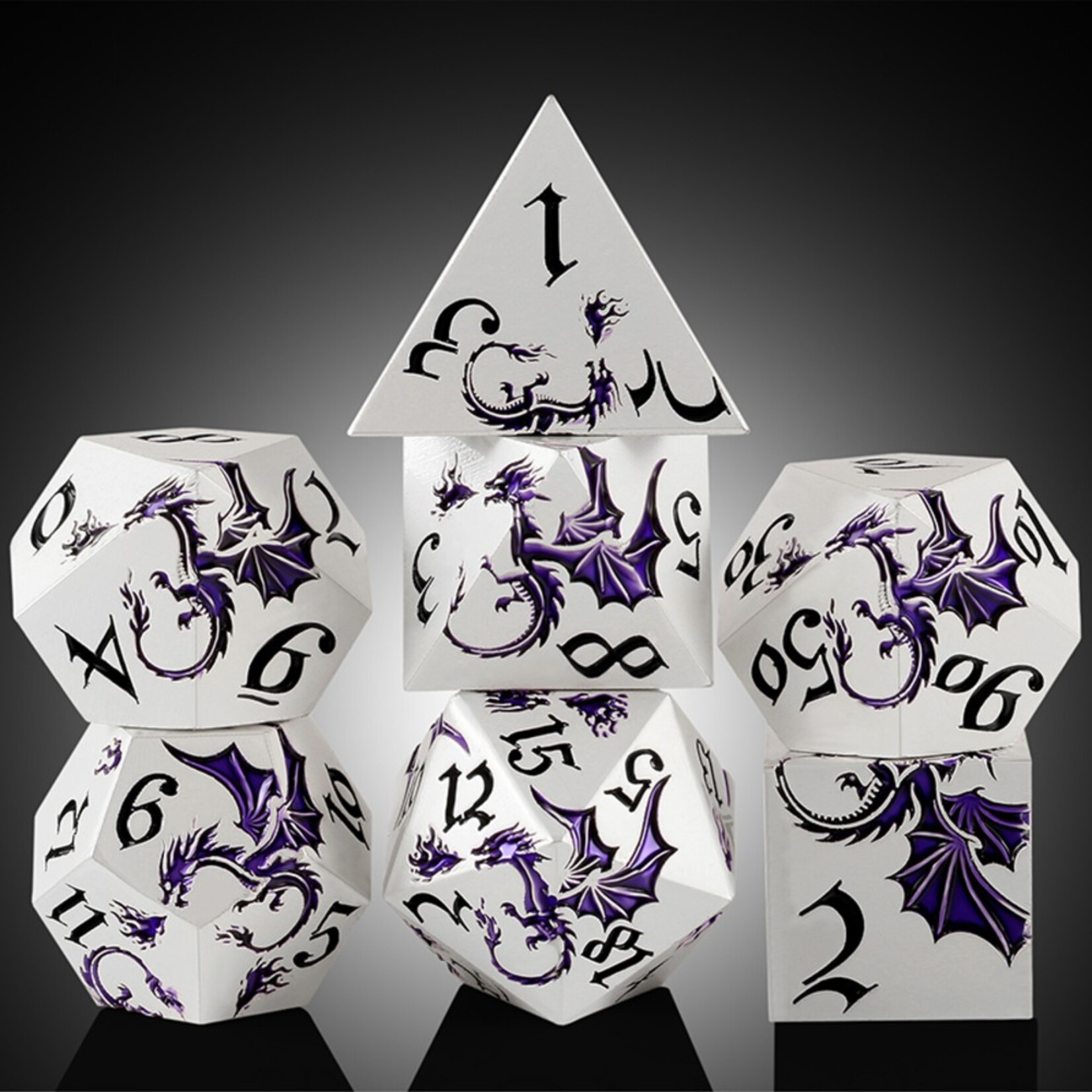 Dice Habit Dice Habit Dragon Purple and Silver Metal and Enamel Polyhedral 7 die set