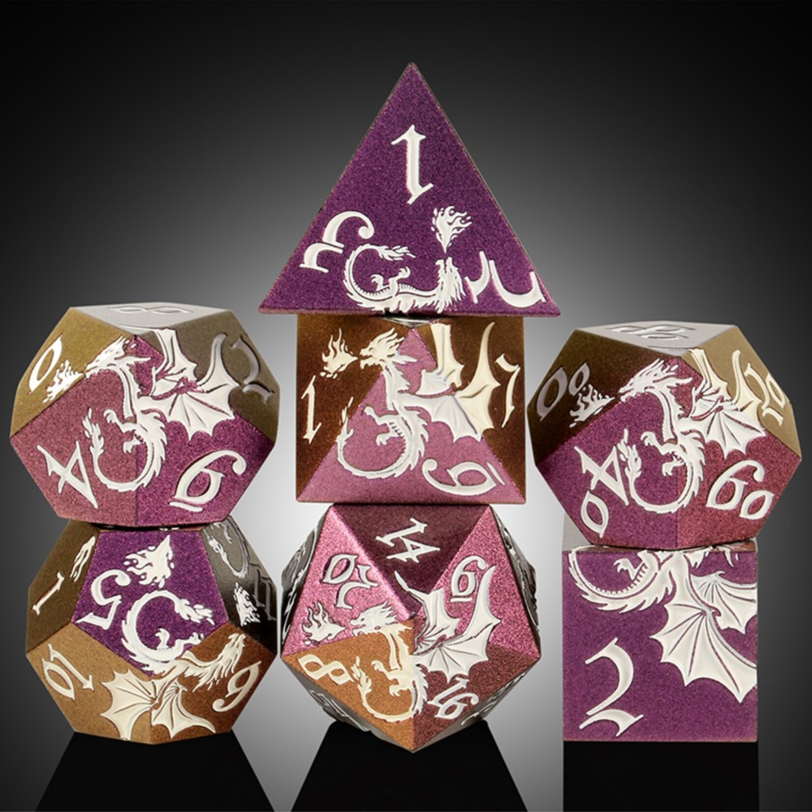 Dice Habit Dice Habit Dragon Chivalry Metal and Enamel Polyhedral 7 die set