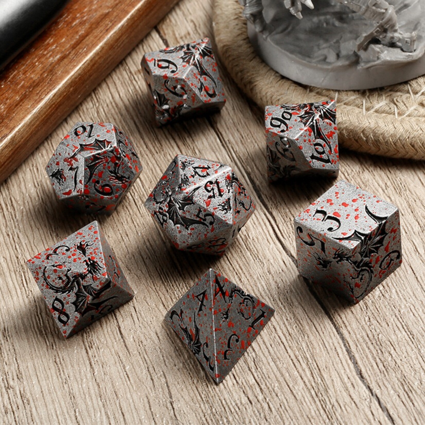 Dice Habit Dice Habit Dragon Blood and Iron Metal and Enamel Polyhedral 7 die set