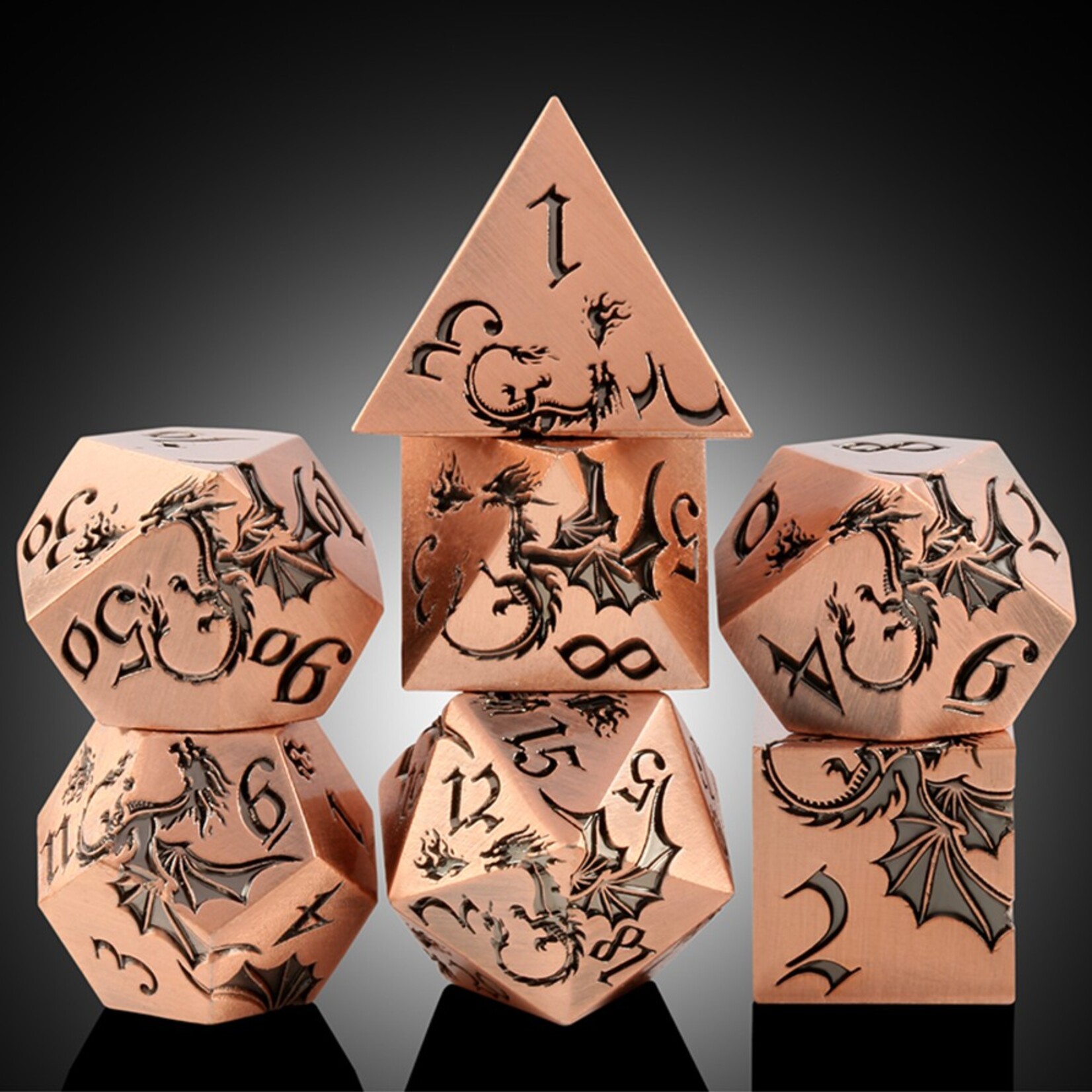 Dice Habit Dice Habit Dragon Copper Metal and Enamel Polyhedral 7 die set