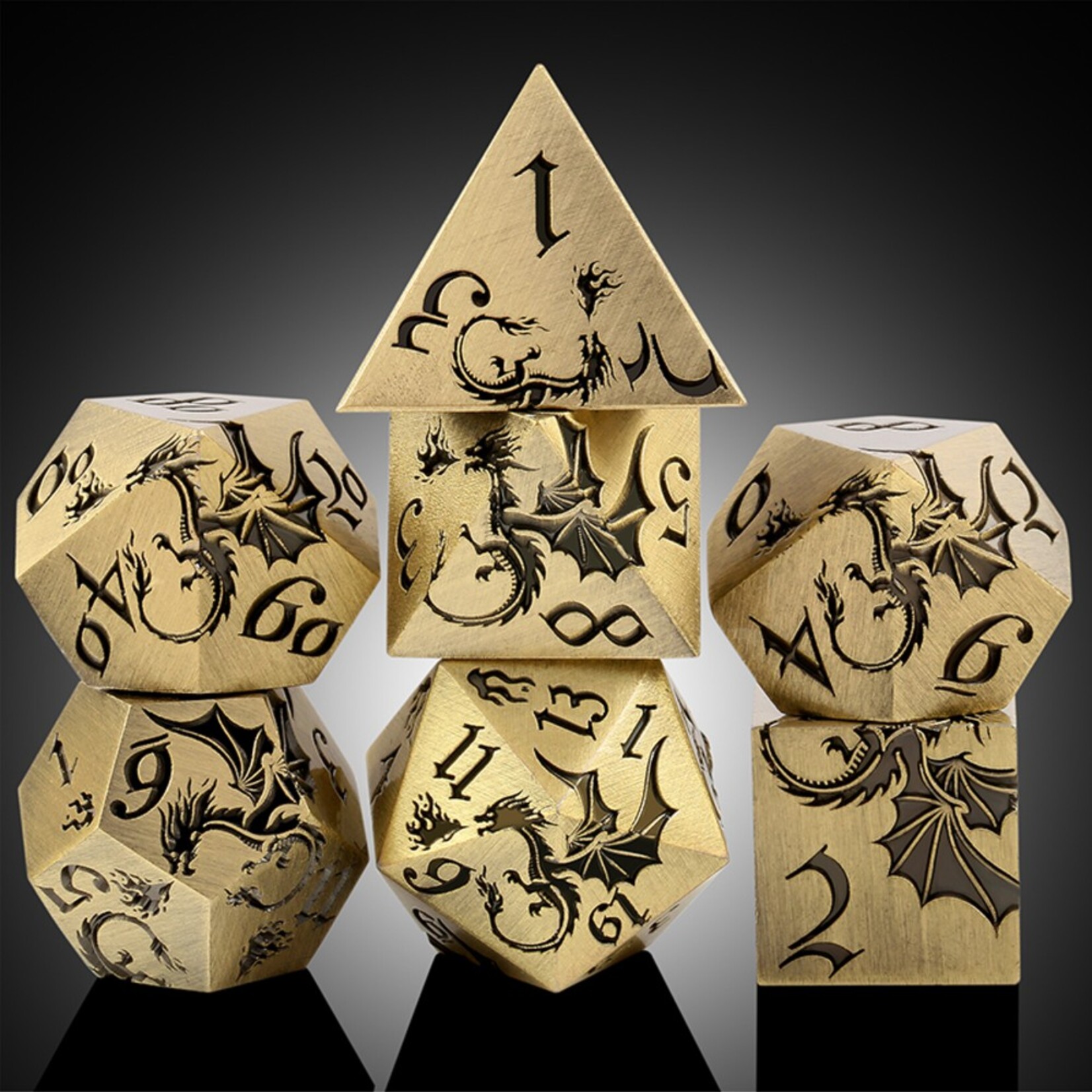 Dice Habit Dice Habit Dragon Bronze Metal and Enamel Polyhedral 7 die set