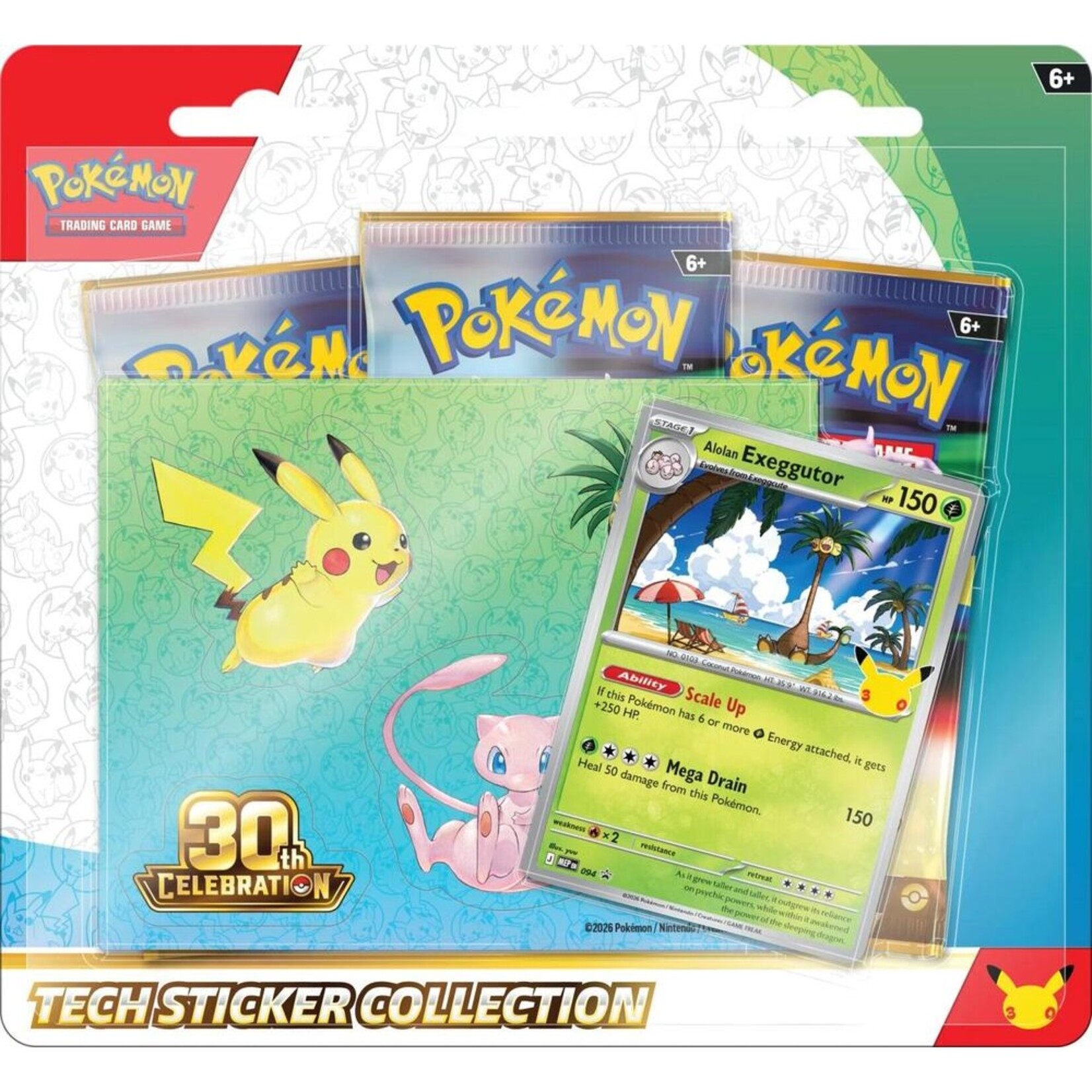 Pokemon Company International Pokemon 30th Celebration Tech Sticker Collection Alolan Exeggutor PACK