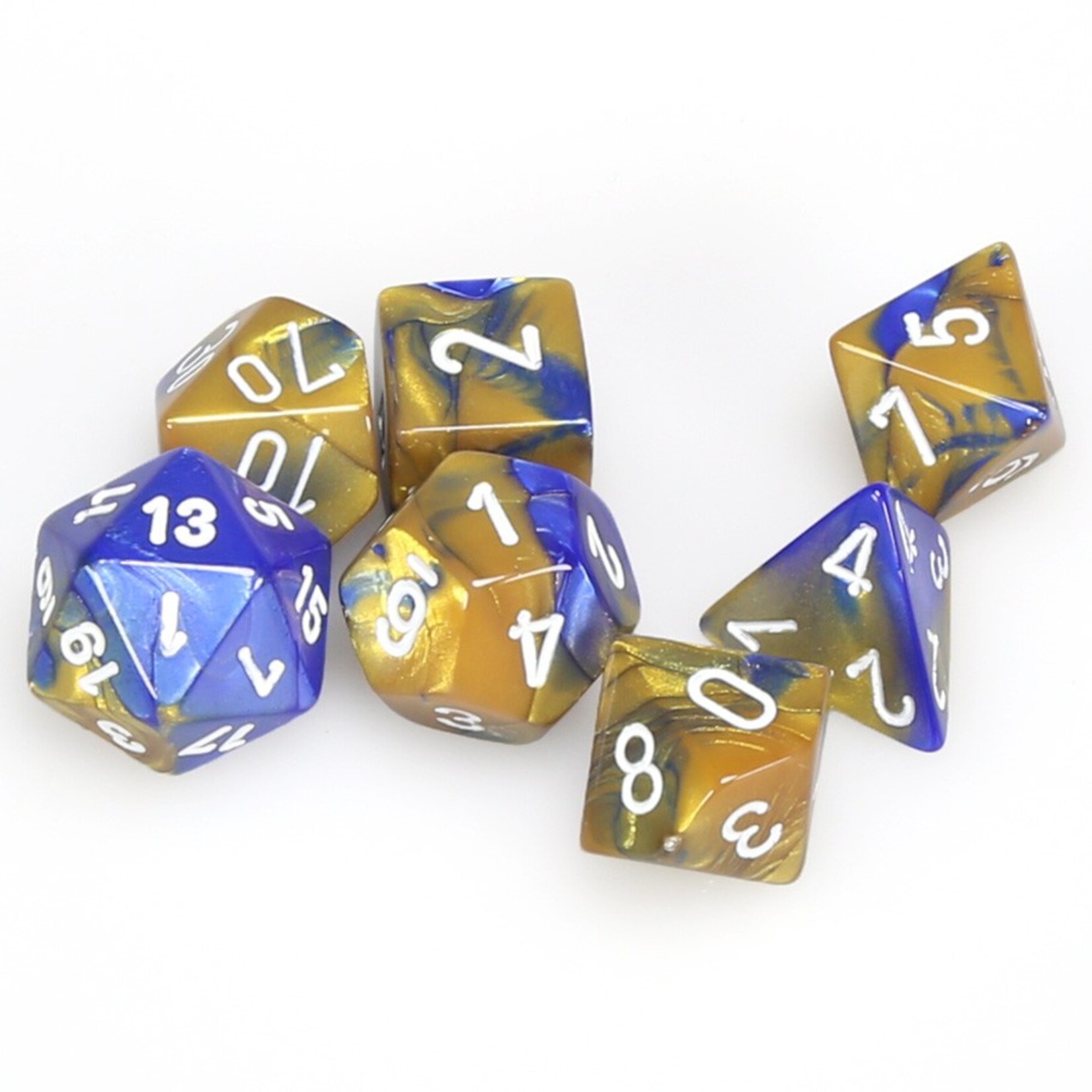 Chessex Chessex Gemini Blue / Gold with White Polyhedral 7 die set