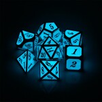 Dice Habit Dice Habit Glow in the Dark Blue with Silver Metal Polyhedral 7 die set