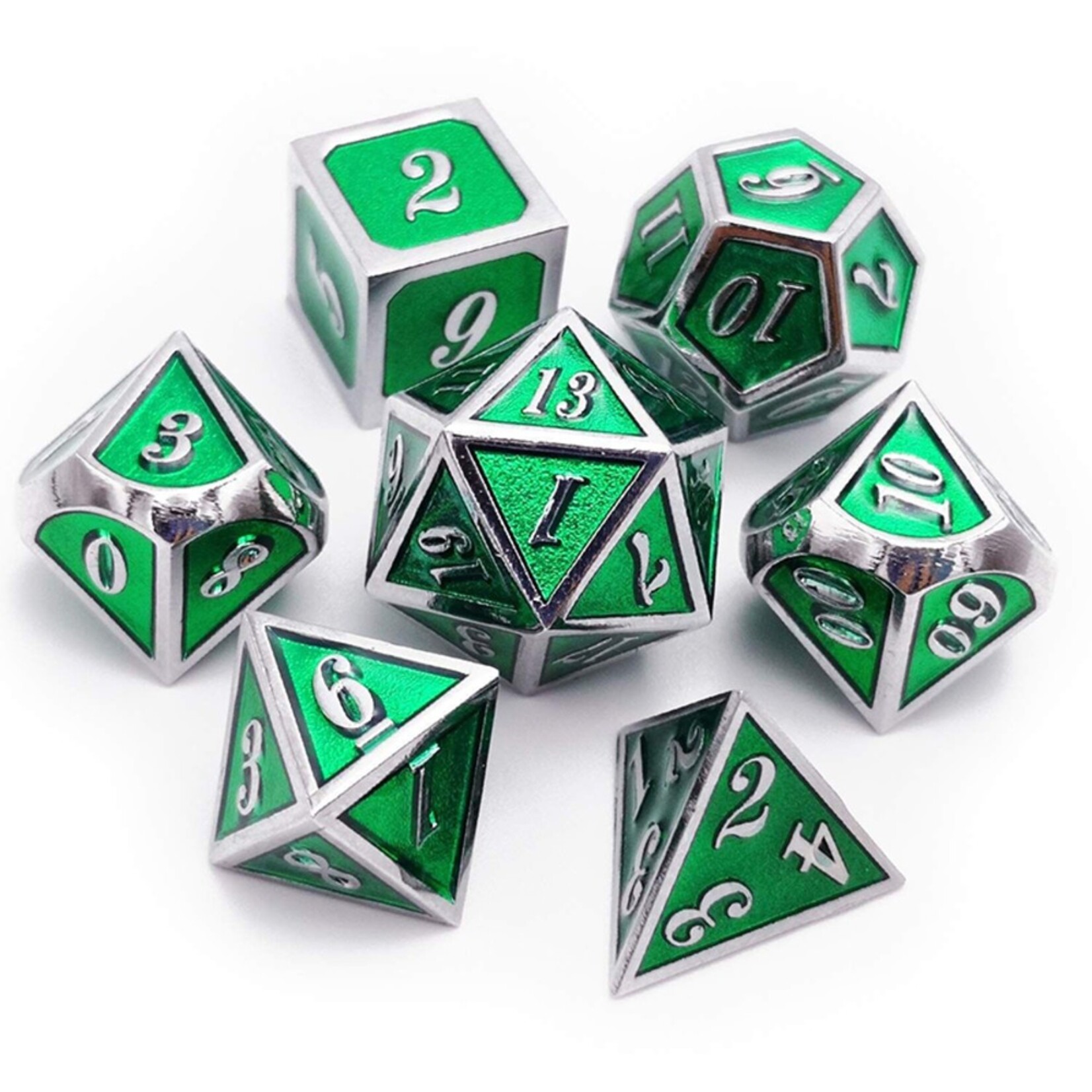 Dice Habit Dice Habit Green with Silver Metal Polyhedral 7 die set